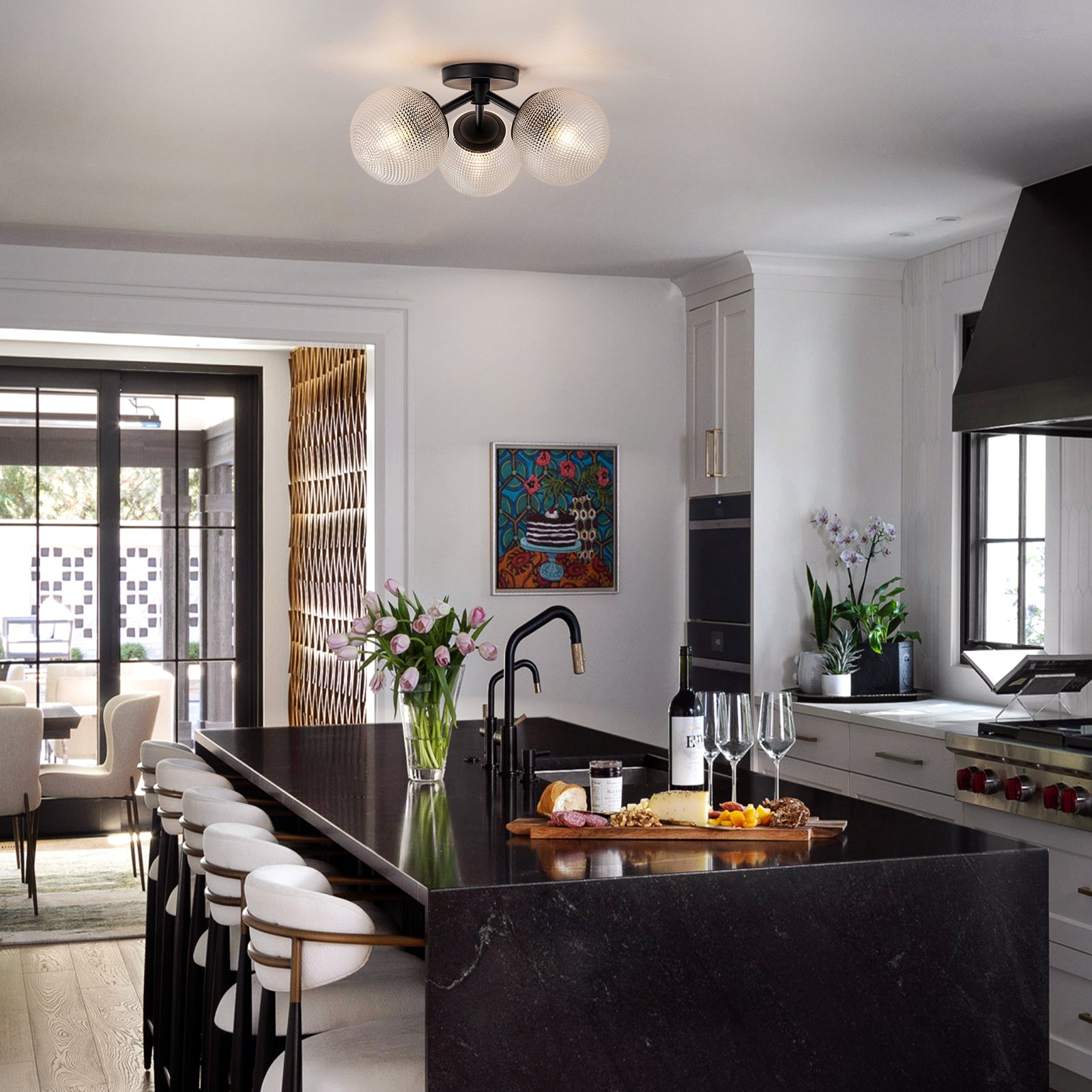 Glowlings 3-Light Modern 18"Wide Globe Glass Sputnik Semi-Flush Mount Ceiling Light