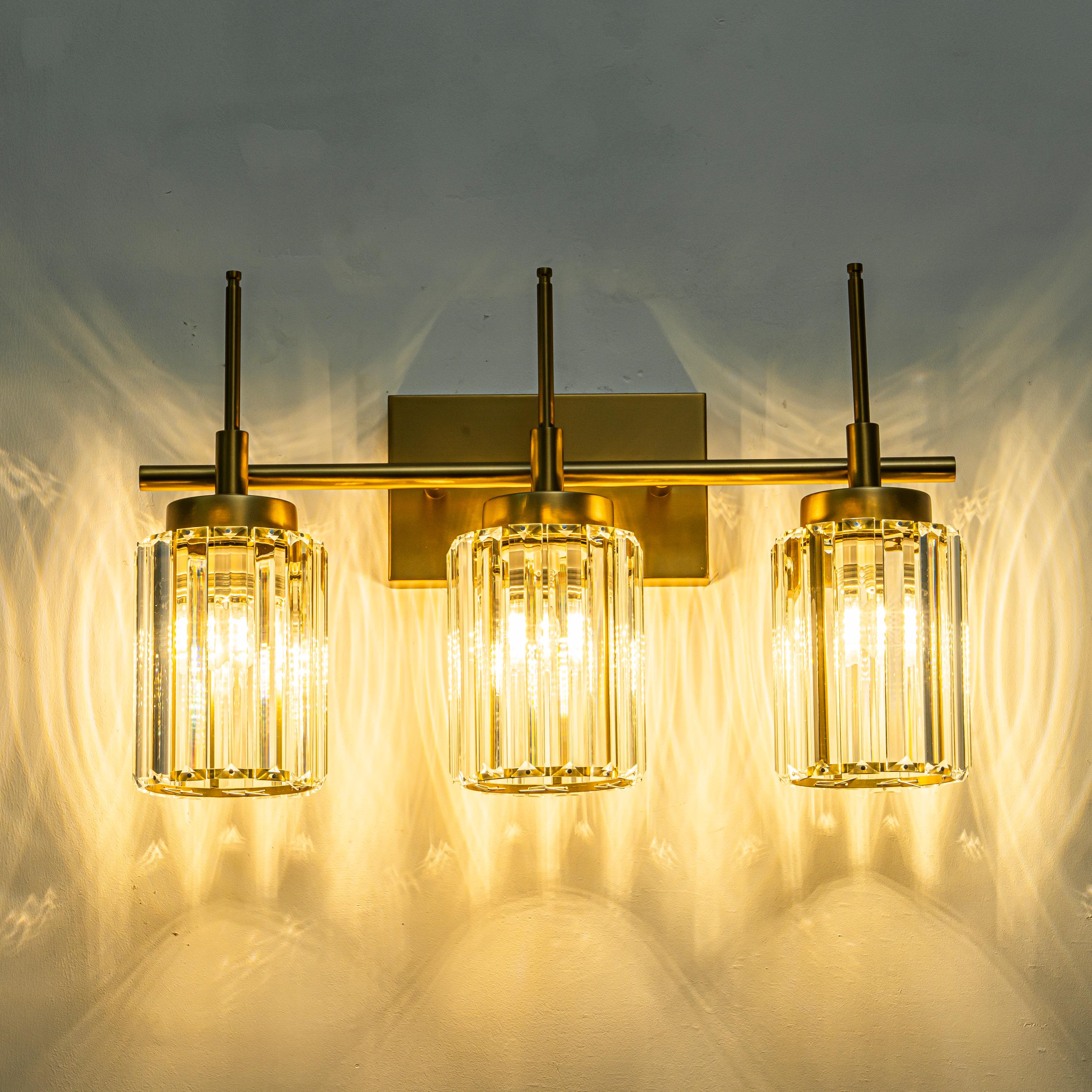 Glowlings 1/2/3/4/5-Light Modern Black/Gold Dimmable Round Crystal Bathroom Vanity Light