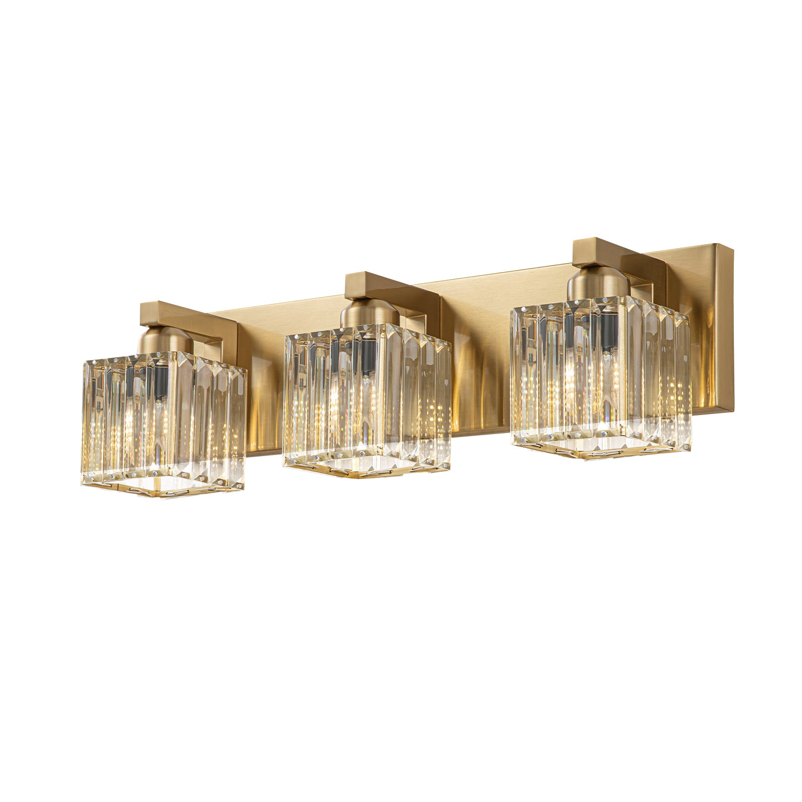 Glowlings 3/4/5-Light Modern Gold Square Crystal Bathroom Vanity Light Bathroom Light Fixtures Over Mirror