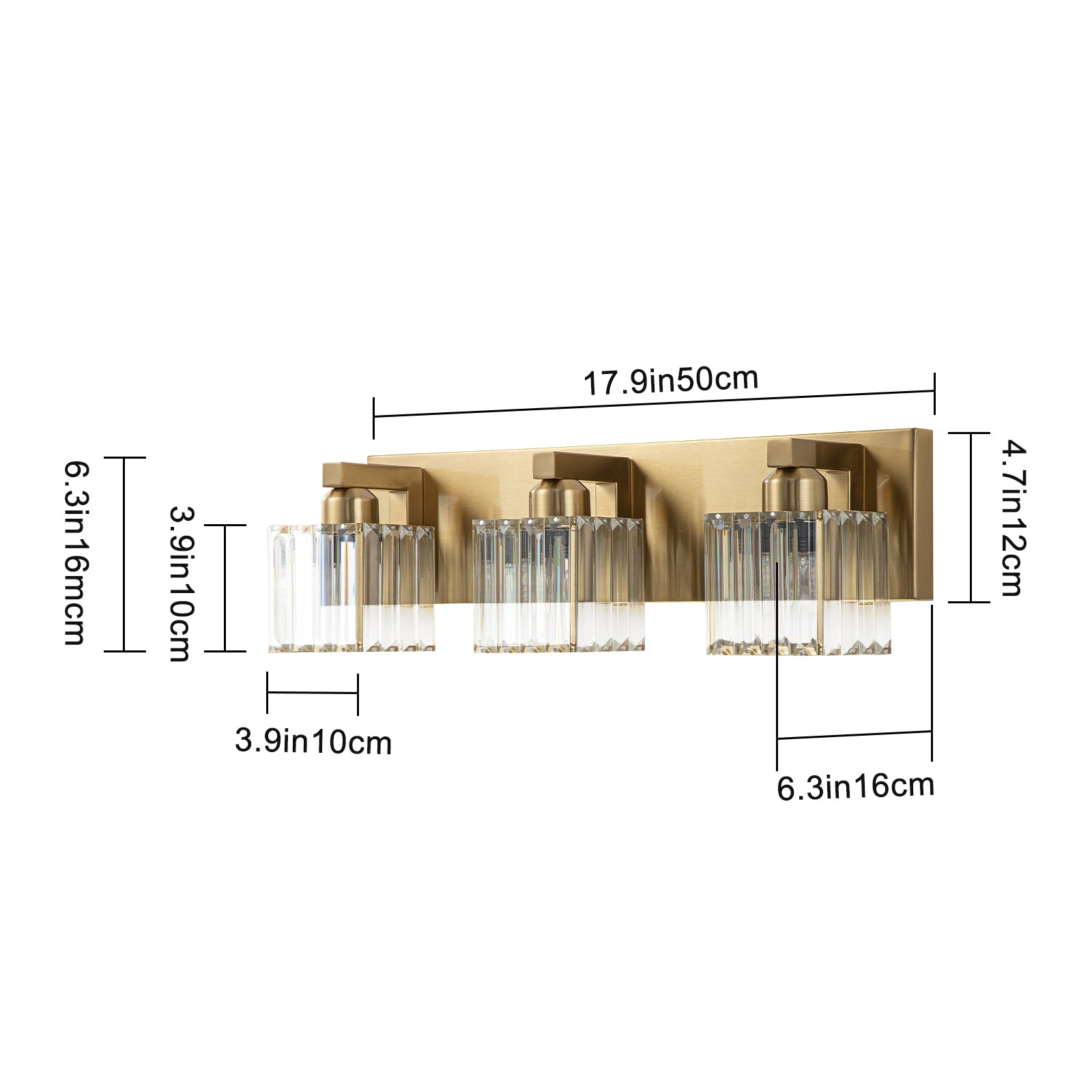 Glowlings 3/4/5-Light Modern Gold Square Crystal Bathroom Vanity Light Bathroom Light Fixtures Over Mirror