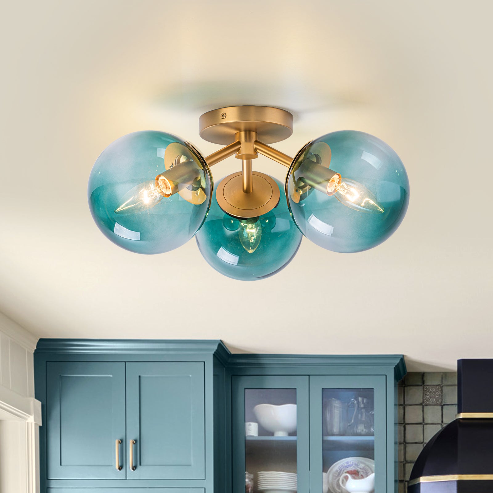 Glowlings 3-Light Modern 18"Wide Globe Glass Sputnik Semi-Flush Mount Ceiling Light