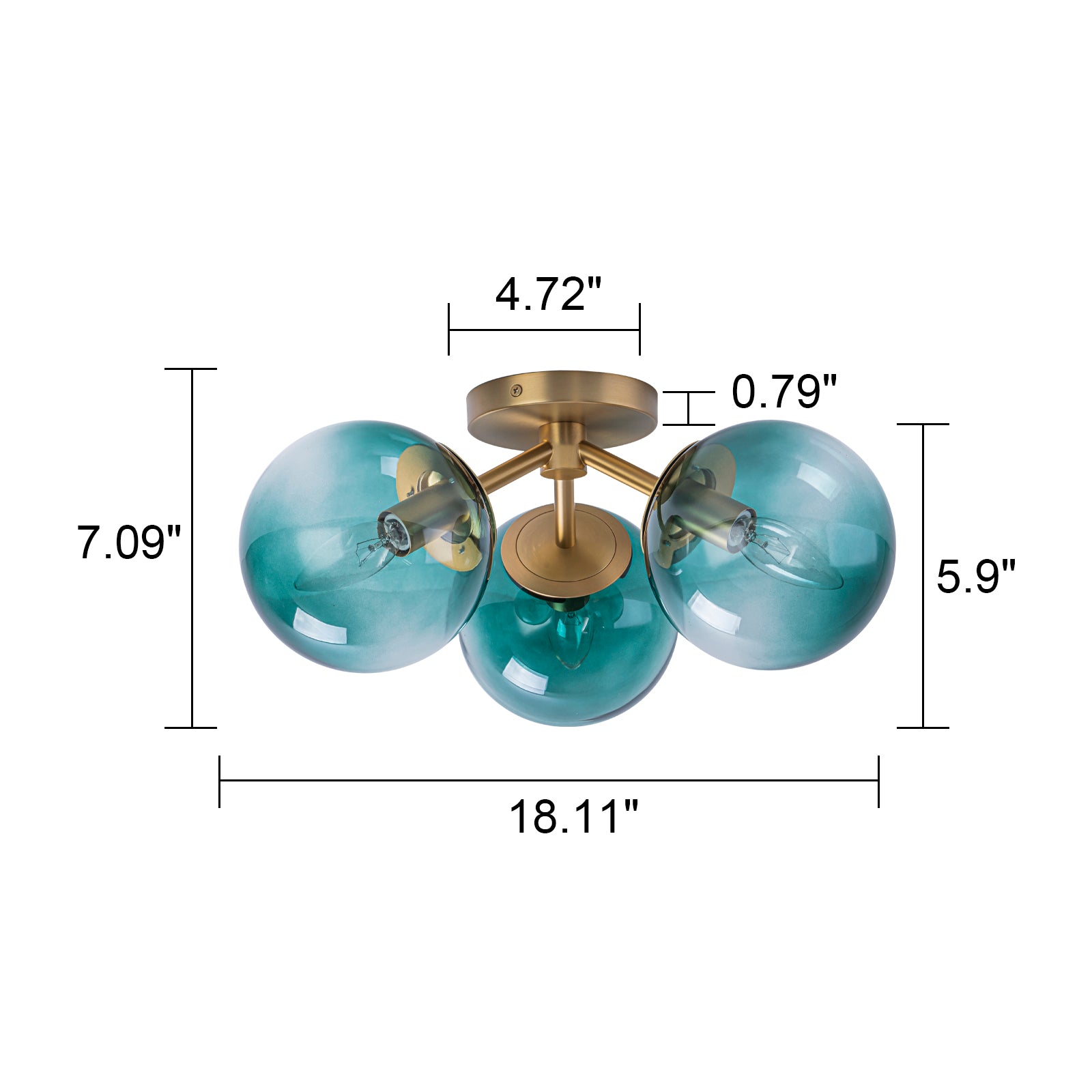 Glowlings 3-Light Modern 18"Wide Globe Glass Sputnik Semi-Flush Mount Ceiling Light