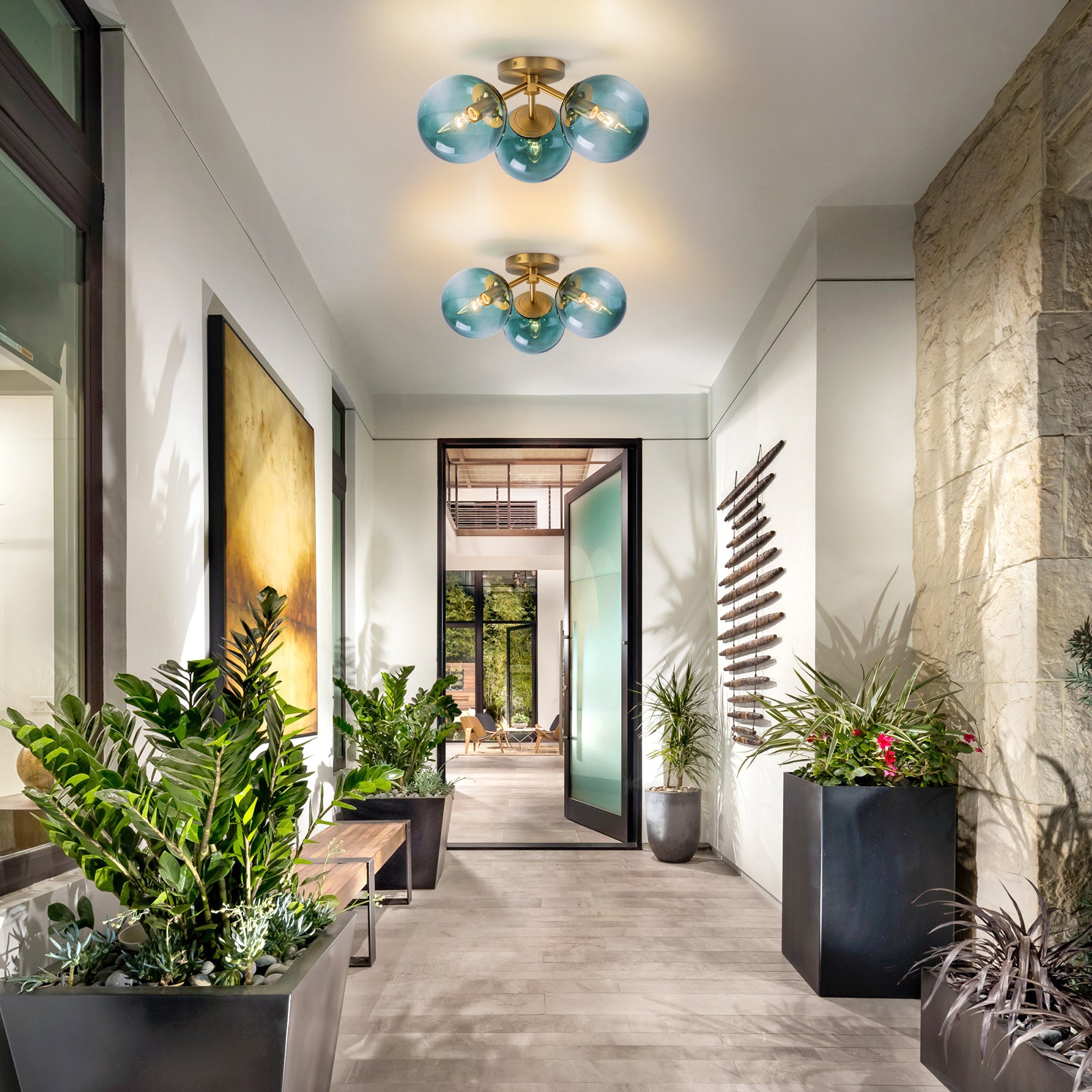 Glowlings 3-Light Modern 18"Wide Globe Glass Sputnik Semi-Flush Mount Ceiling Light