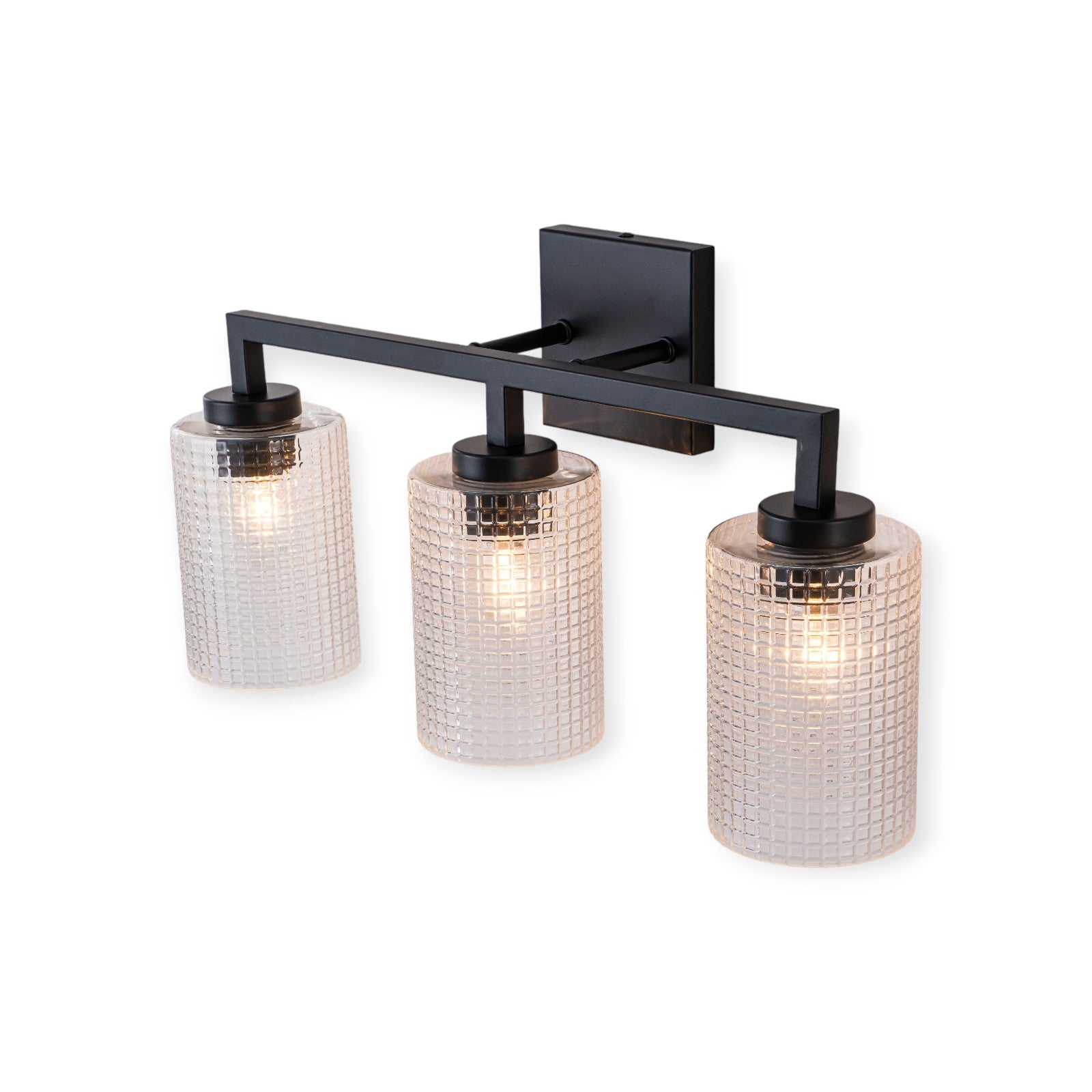 Glowlings 3/4-Light Modern Patterned Textured Glass Cylinder Bathroom Vanity Light Wall Sconce for Mirror Cabinet