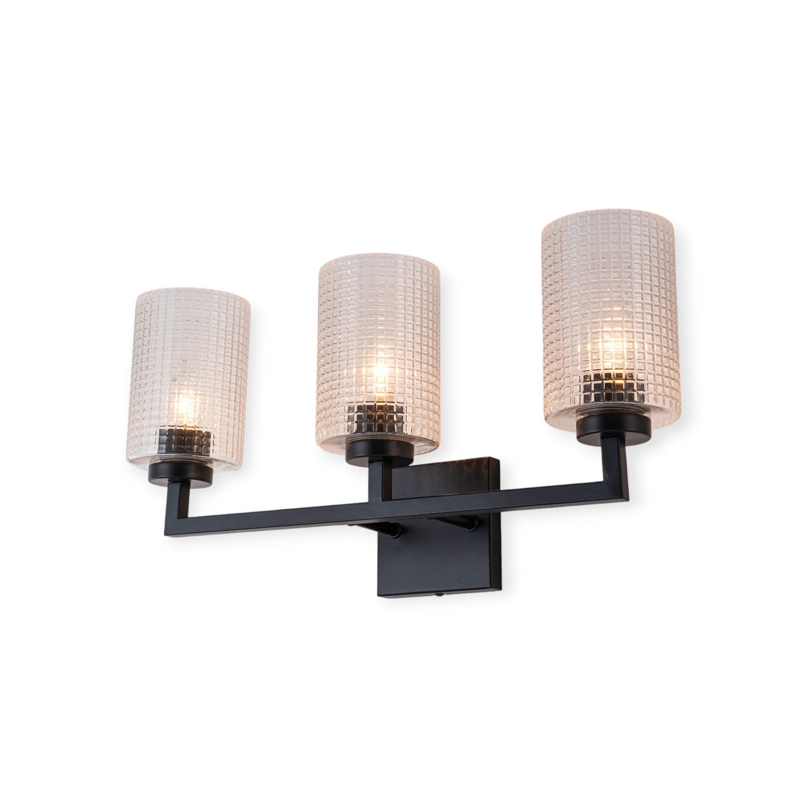 Glowlings 3/4-Light Modern Patterned Textured Glass Cylinder Bathroom Vanity Light Wall Sconce for Mirror Cabinet