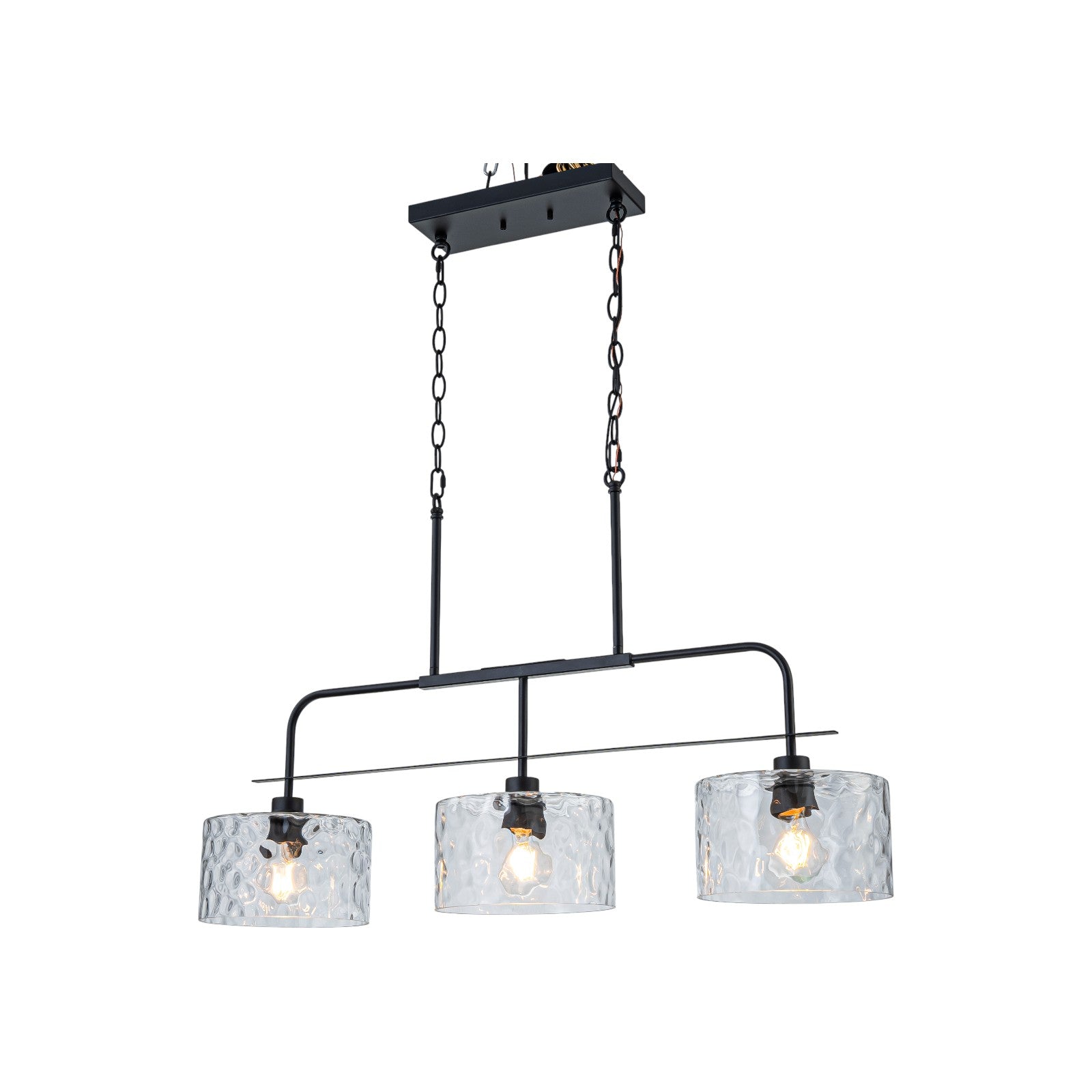Glowlings 3-Light Modern 36"Wide Large Black Linear Hammered Glass Chandelier