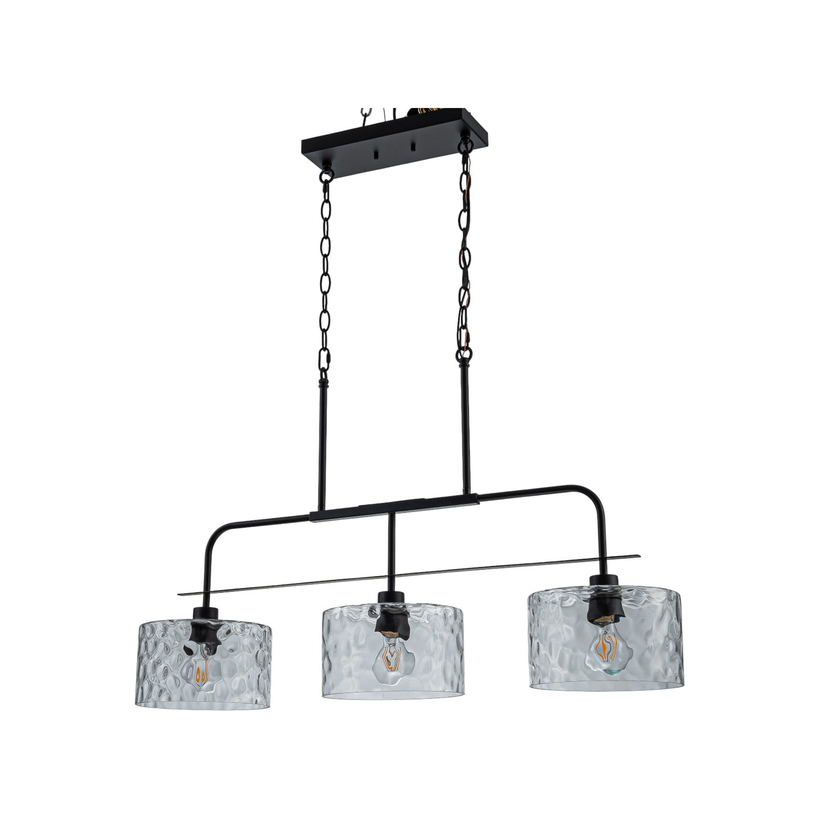 Glowlings 3-Light Modern 36"Wide Large Black Linear Hammered Glass Chandelier