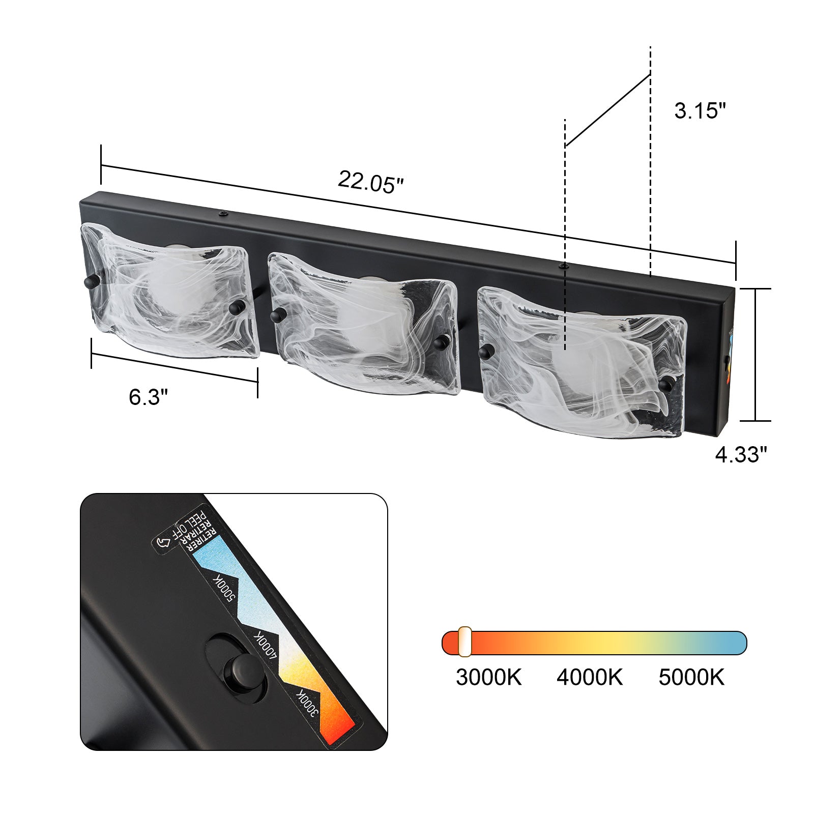 Glowlings 3/4-Light Modern LED Cloud Glass Bathroom Vanity Light Wall Sconce with DIP Dimmable