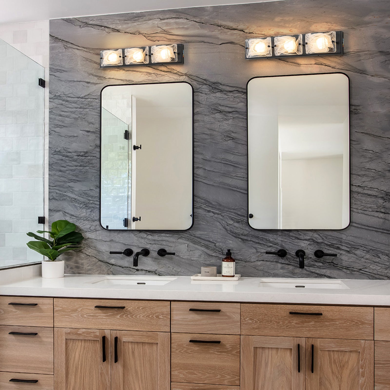 Glowlings 3/4-Light Modern LED Cloud Glass Bathroom Vanity Light Wall Sconce with DIP Dimmable