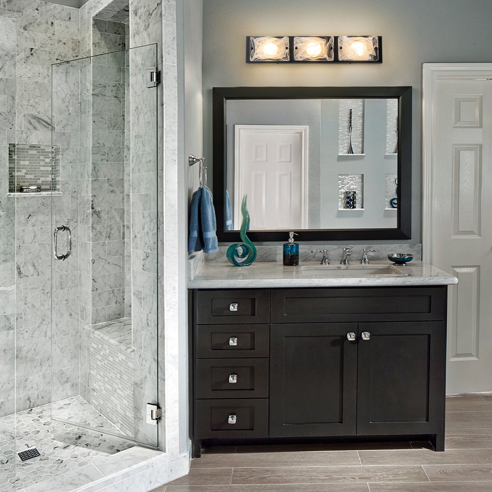 Glowlings 3/4-Light Modern LED Cloud Glass Bathroom Vanity Light Wall Sconce with DIP Dimmable