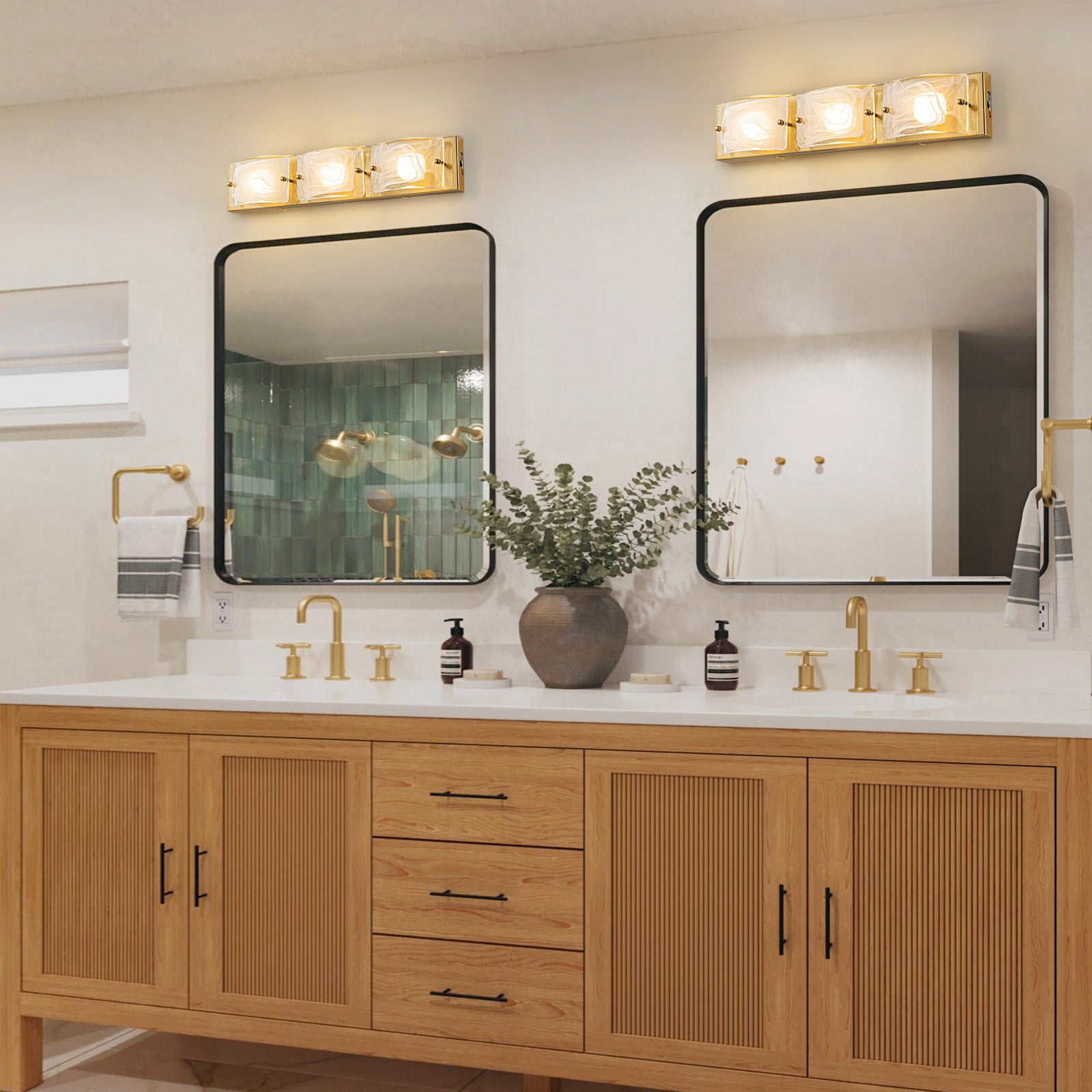 Glowlings 3/4-Light Modern LED Cloud Glass Bathroom Vanity Light Wall Sconce with DIP Dimmable