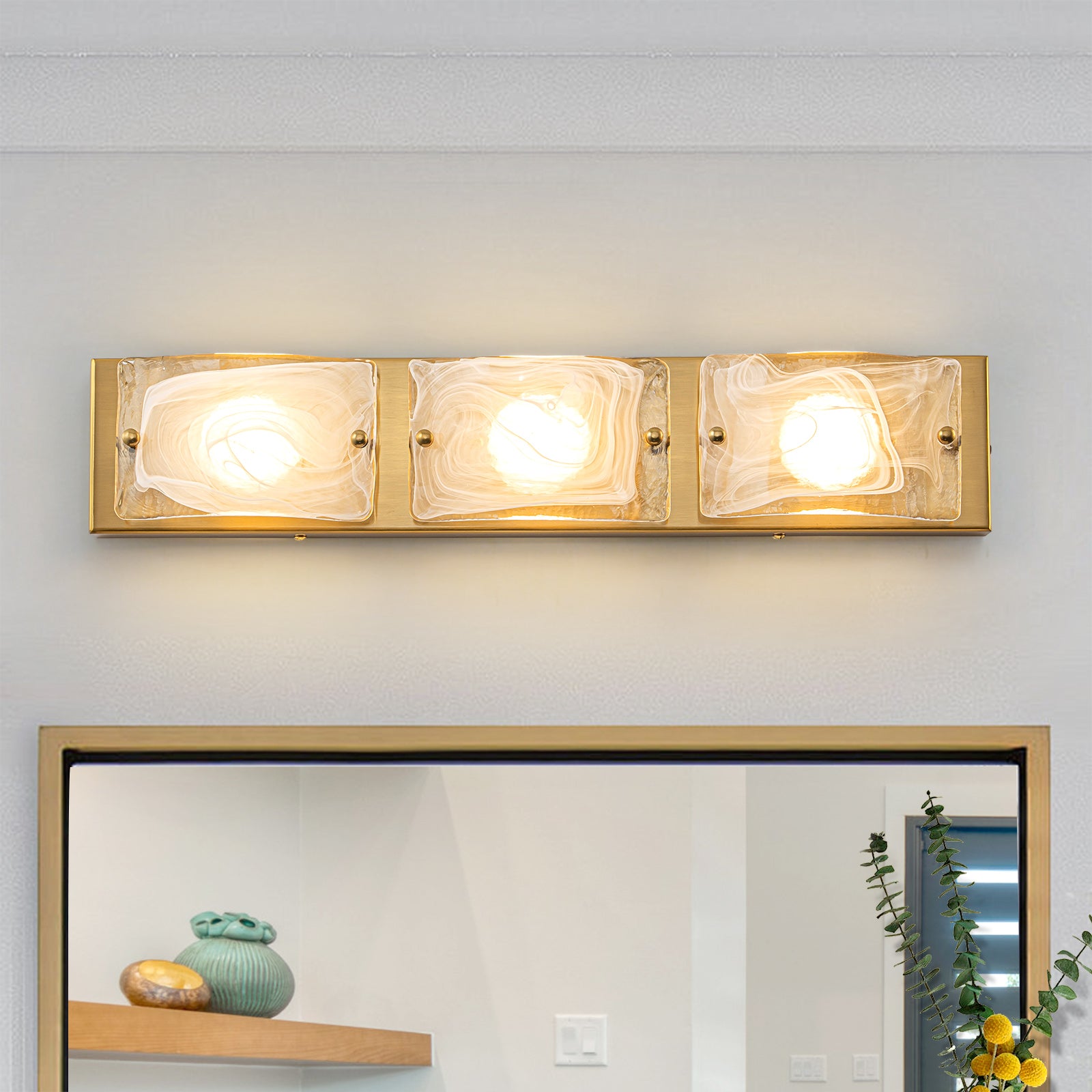 Glowlings 3/4-Light Modern LED Cloud Glass Bathroom Vanity Light Wall Sconce with DIP Dimmable