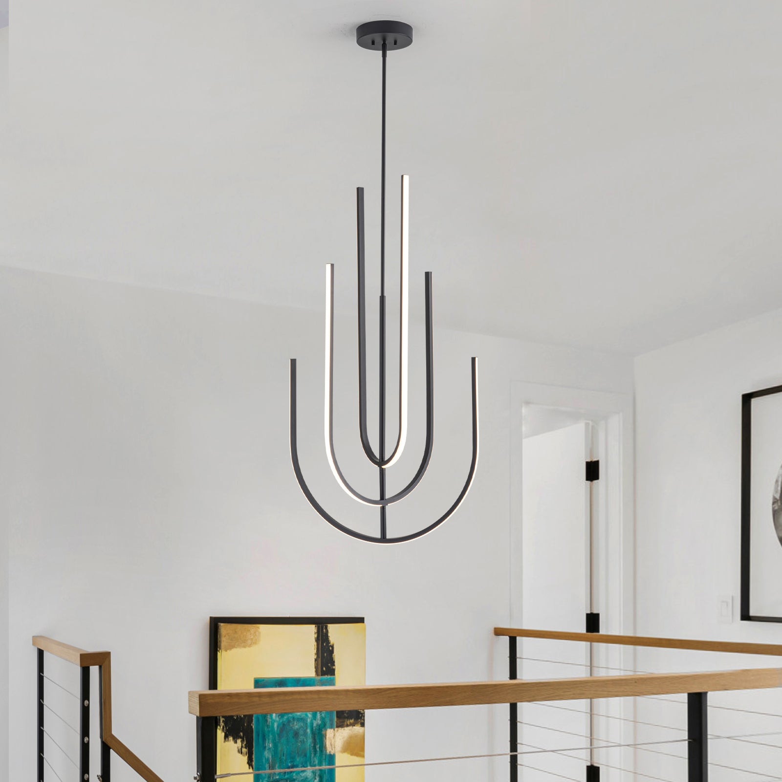 Glowlings 3-Light Modern 24"Wide Rotated 350° Matte Black U-shaped LED Pendant Light