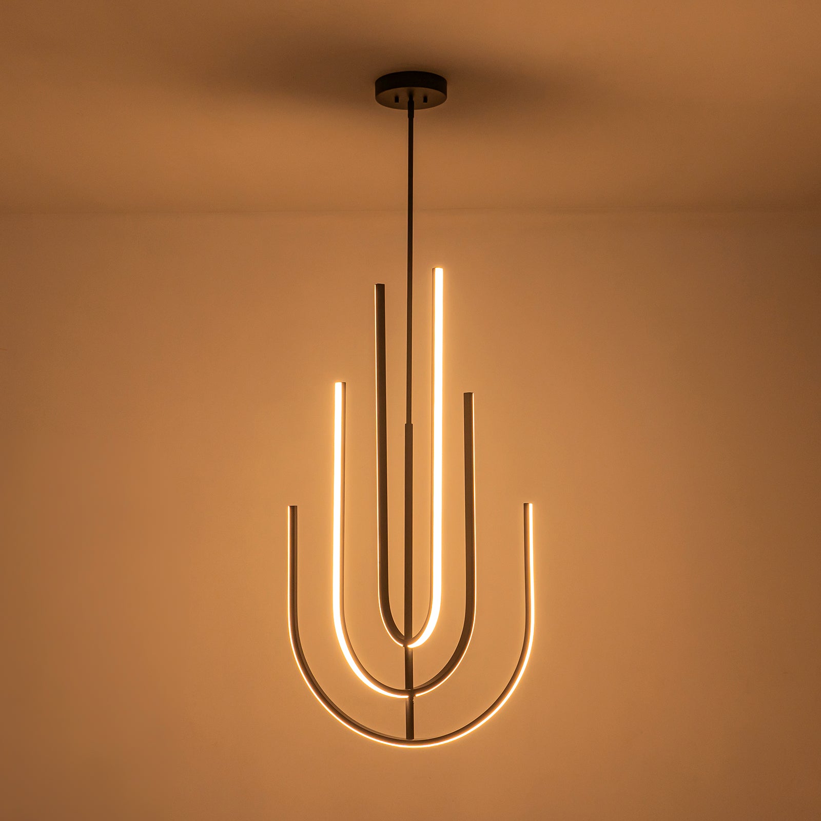 Glowlings 3-Light Modern 24"Wide Rotated 350° Matte Black U-shaped LED Pendant Light