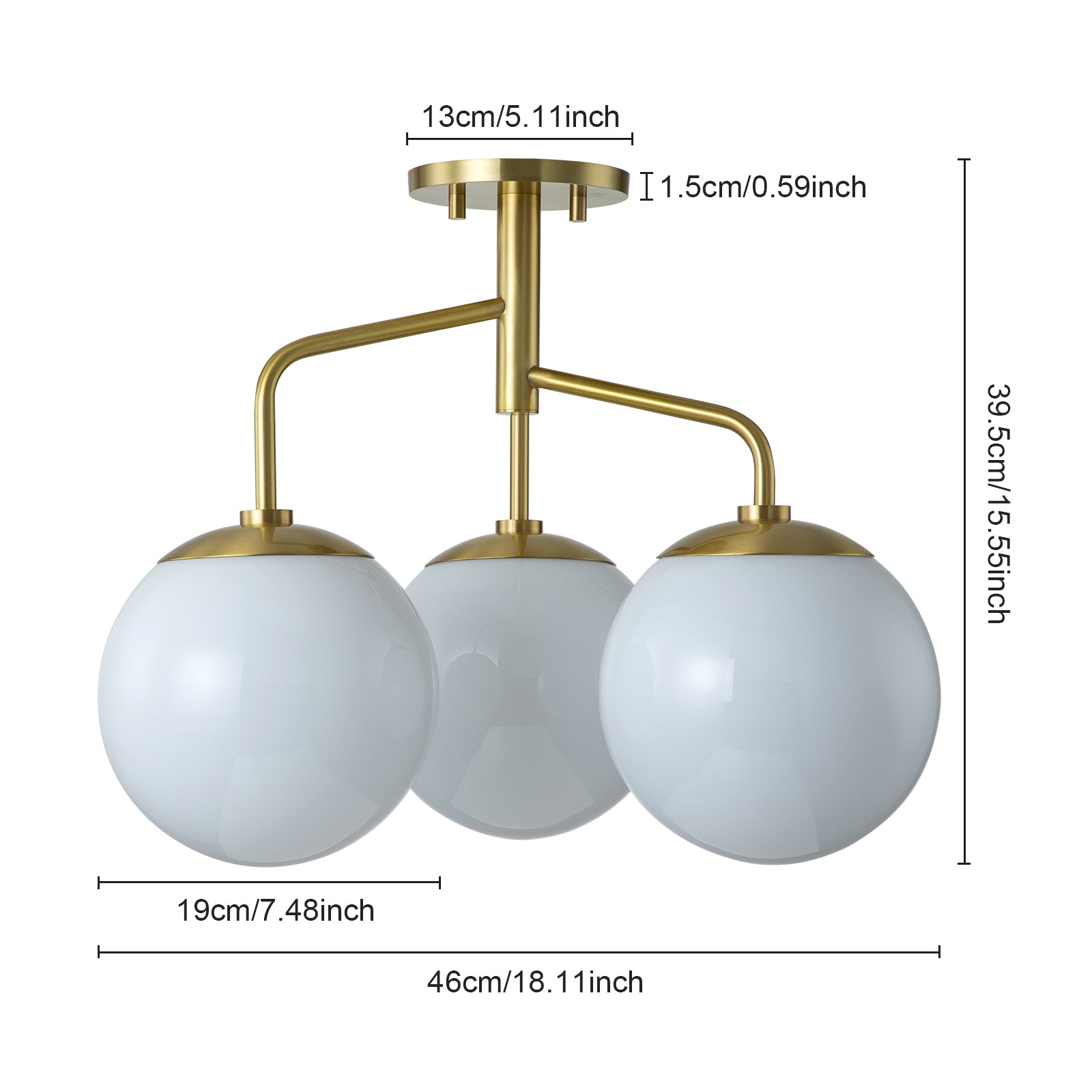 Glowlings 3-Light Modern Brushed Gold Opal Glass Semi-flush Mount