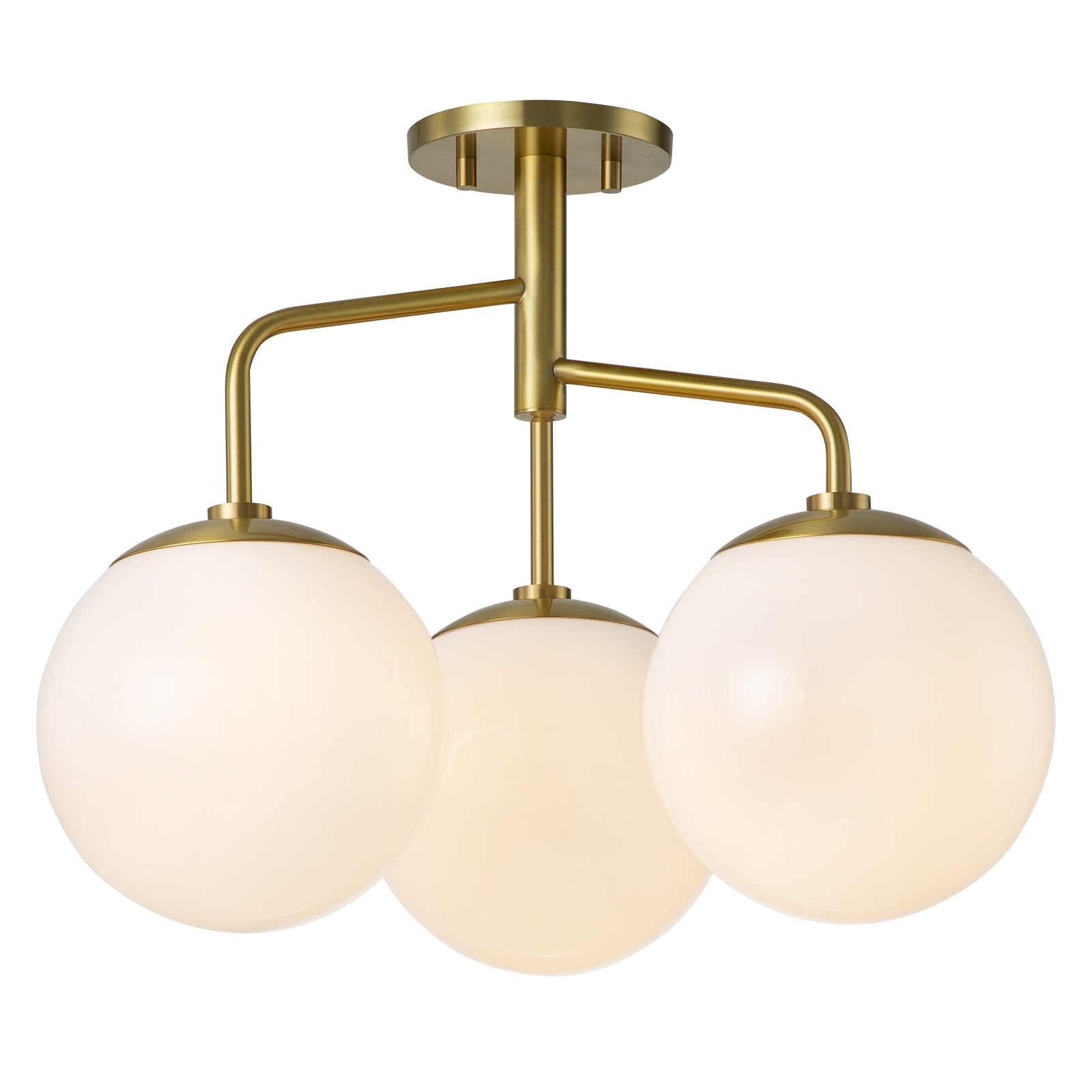 Glowlings 3-Light Modern Brushed Gold Opal Glass Semi-flush Mount