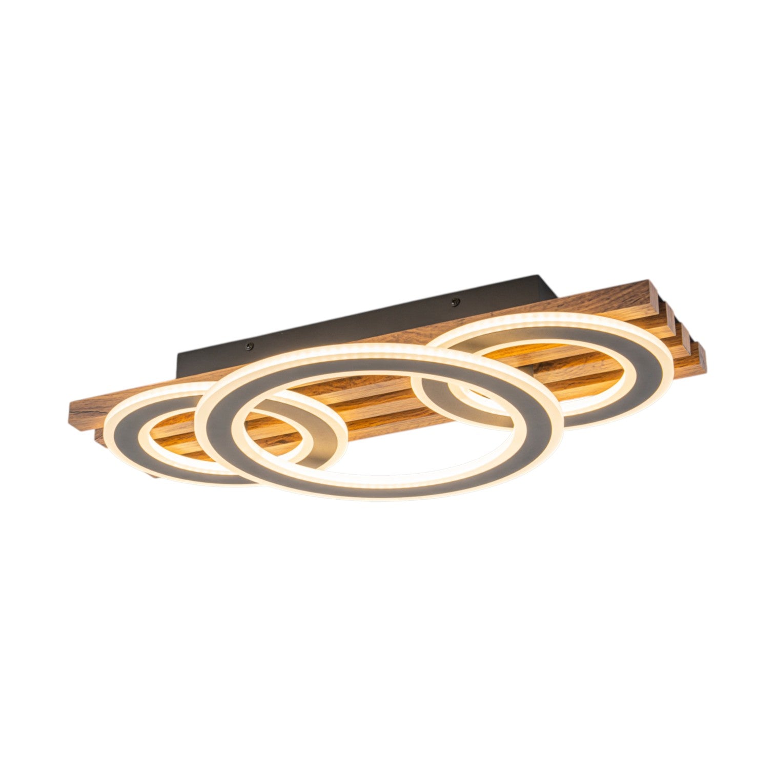Glowlings 2/3-Light Modern Organic Natural Wood Grain Ring Interlocking Geometric LED Flush Mount Ceiling Light