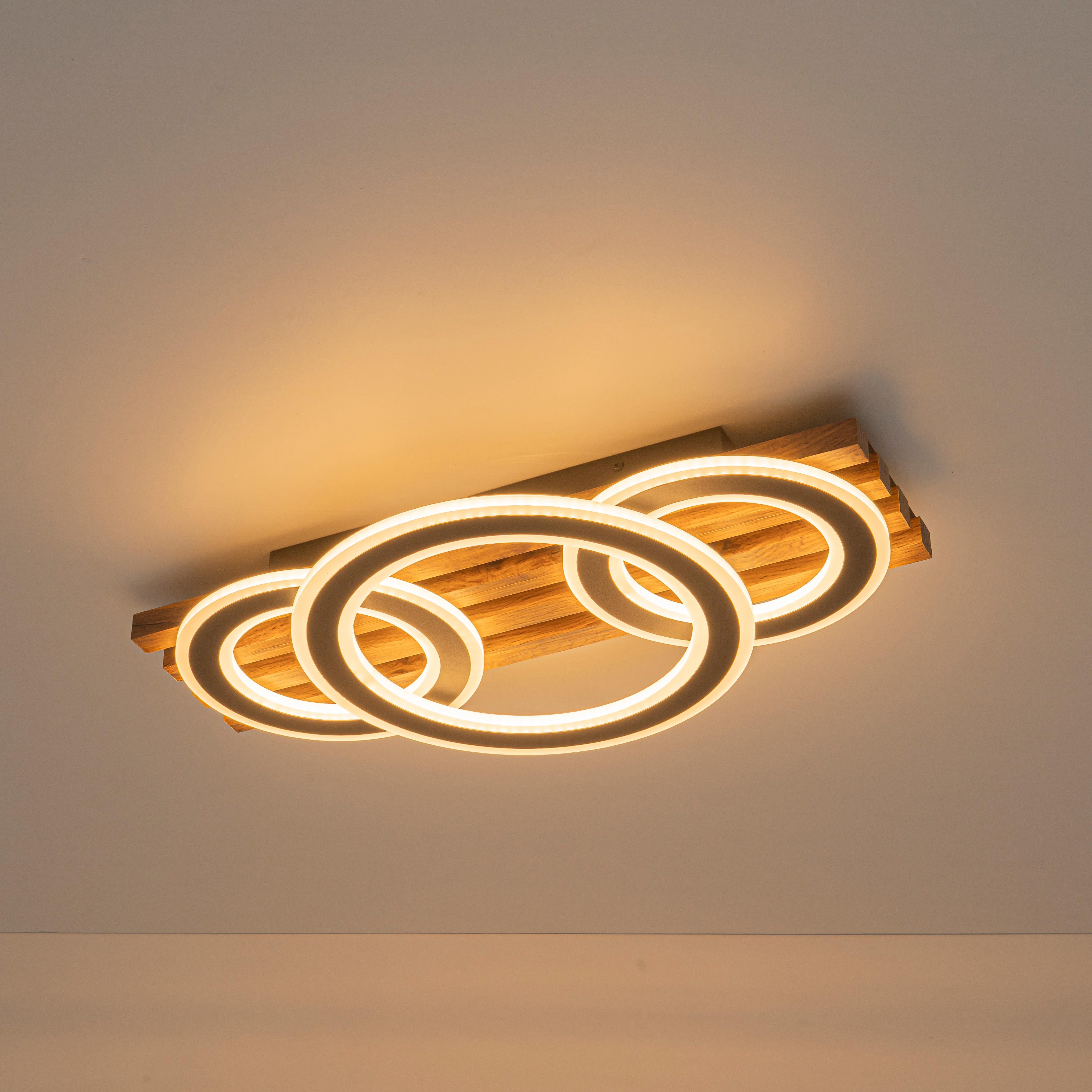 Glowlings 2/3-Light Modern Organic Natural Wood Grain Ring Interlocking Geometric LED Flush Mount Ceiling Light