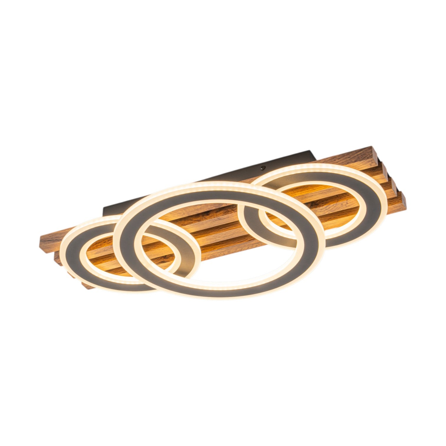 Glowlings 2/3-Light Modern Organic Natural Wood Grain Ring Interlocking Geometric LED Flush Mount Ceiling Light