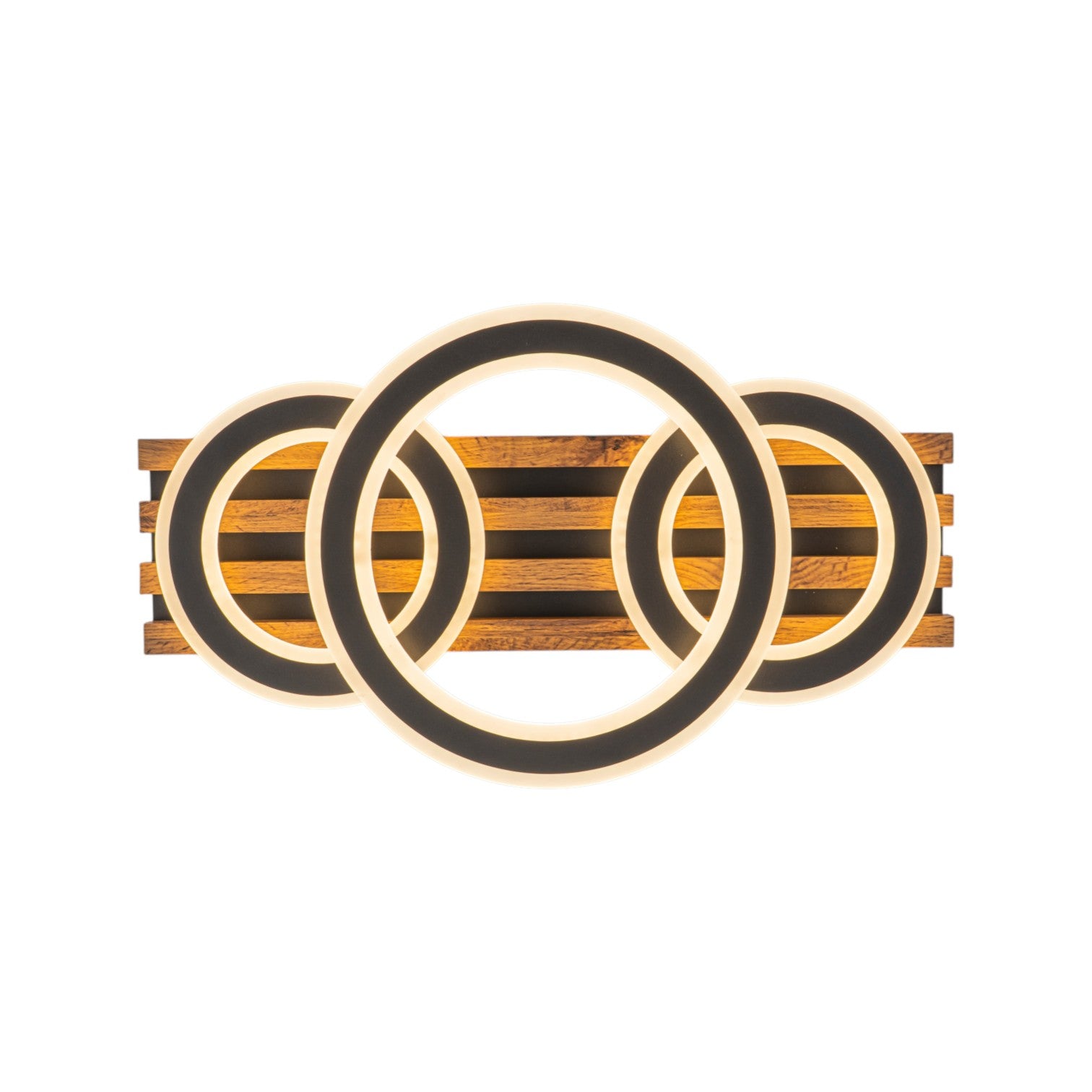 Glowlings 2/3-Light Modern Organic Natural Wood Grain Ring Interlocking Geometric LED Flush Mount Ceiling Light