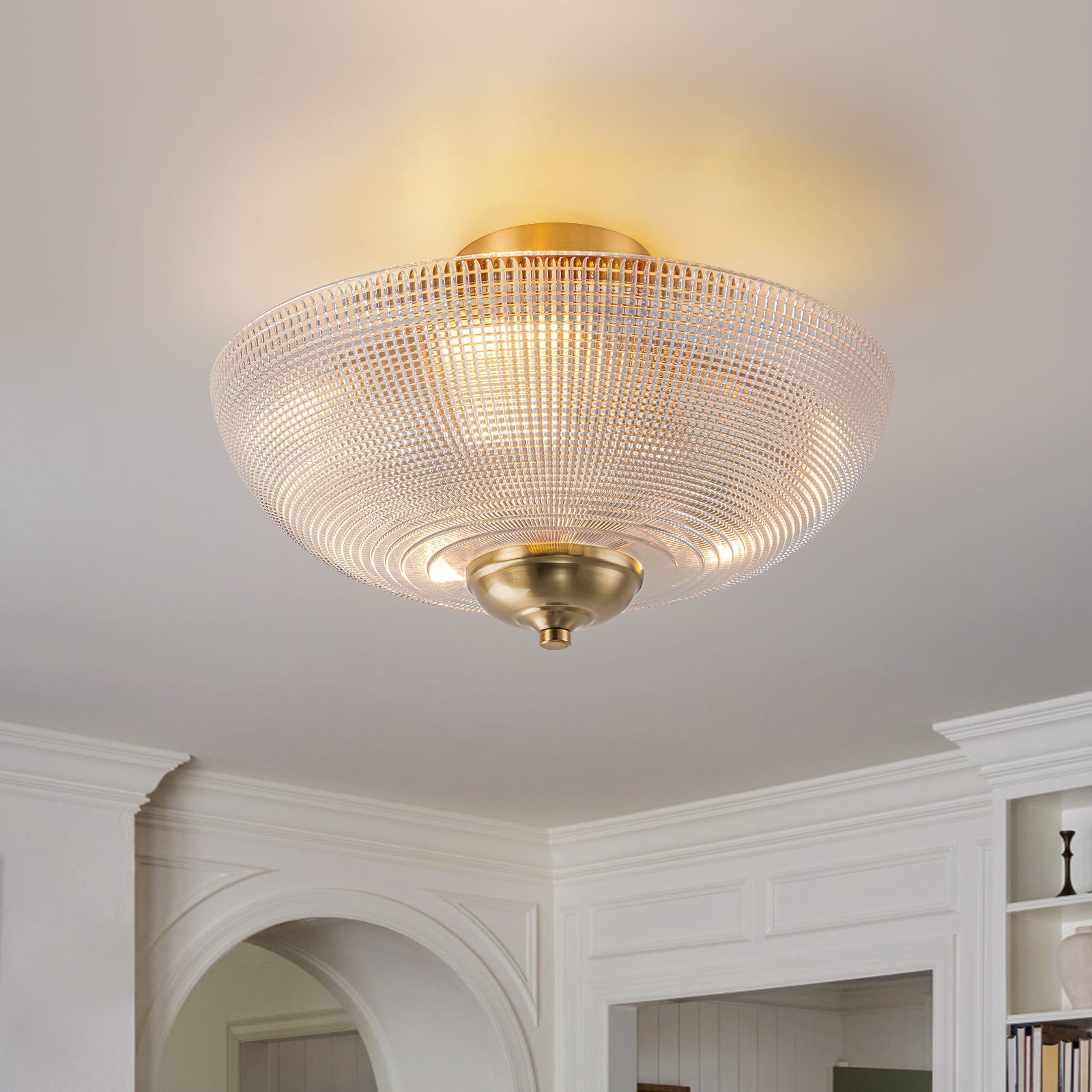 Glowlings 3-Light Modern 16"Wide Prismatic Clear Glass Round Semi-Flush Mount Ceiling Light