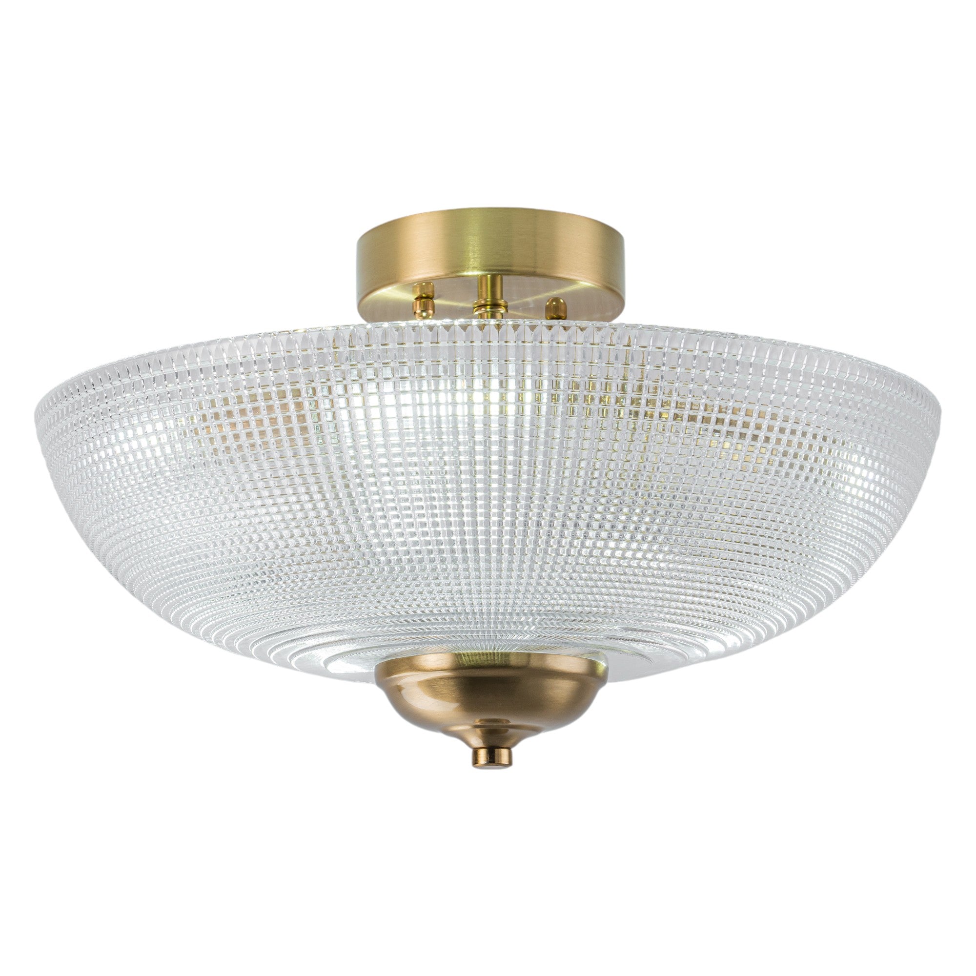 Glowlings 3-Light Modern 16"Wide Prismatic Clear Glass Round Semi-Flush Mount Ceiling Light