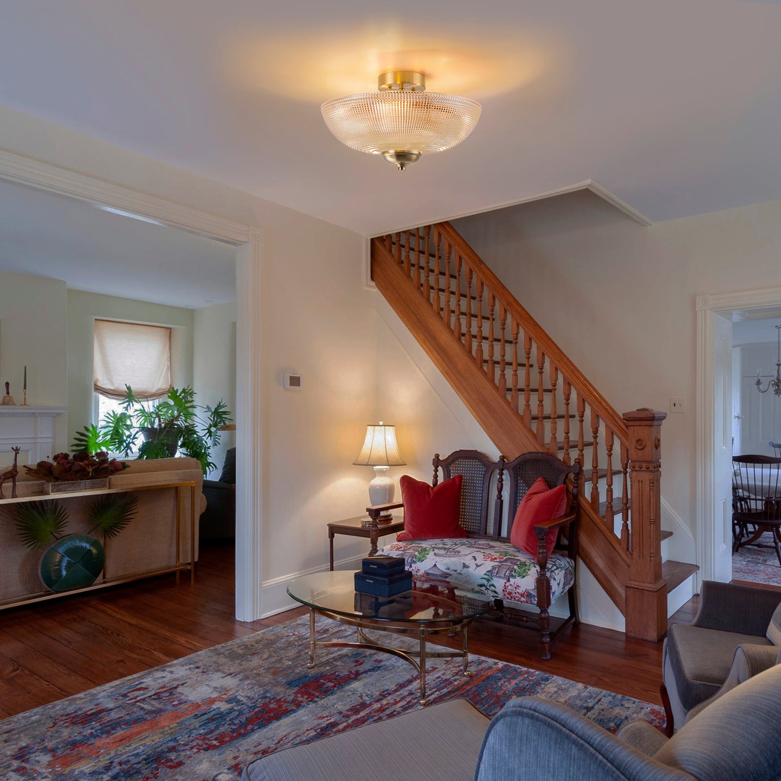 Glowlings 3-Light Modern 16"Wide Prismatic Clear Glass Round Semi-Flush Mount Ceiling Light