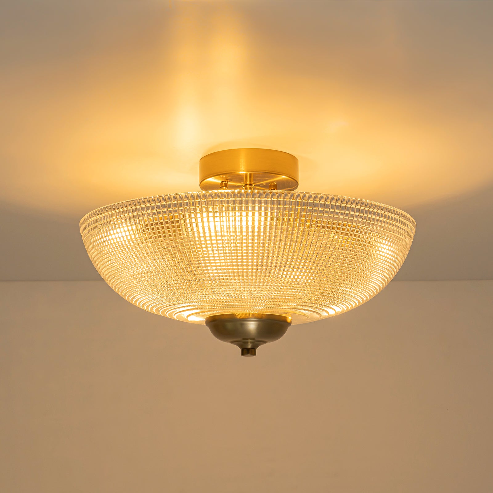 Glowlings 3-Light Modern 16"Wide Prismatic Clear Glass Round Semi-Flush Mount Ceiling Light