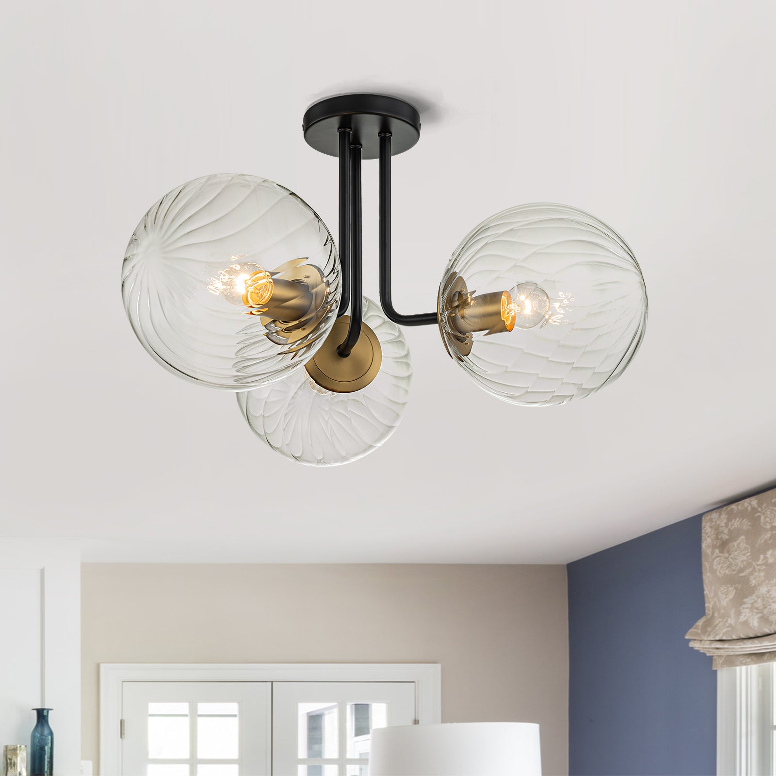 Glowlings 3-Light Modern Sputnik Swirled Clear Glass Globe Semi Flush Mount