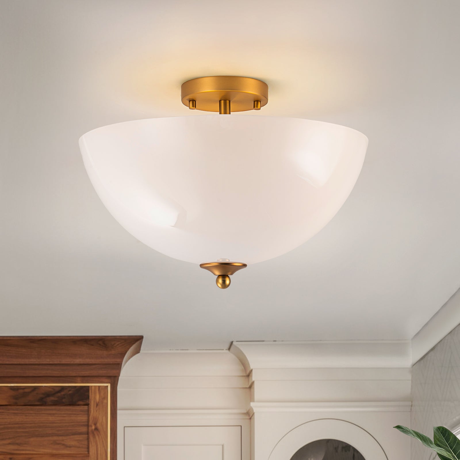 Glowlings 3-Light Modern 15"Wide Round Glossy Opal Glass Semi-Flush Mount Ceiling Light