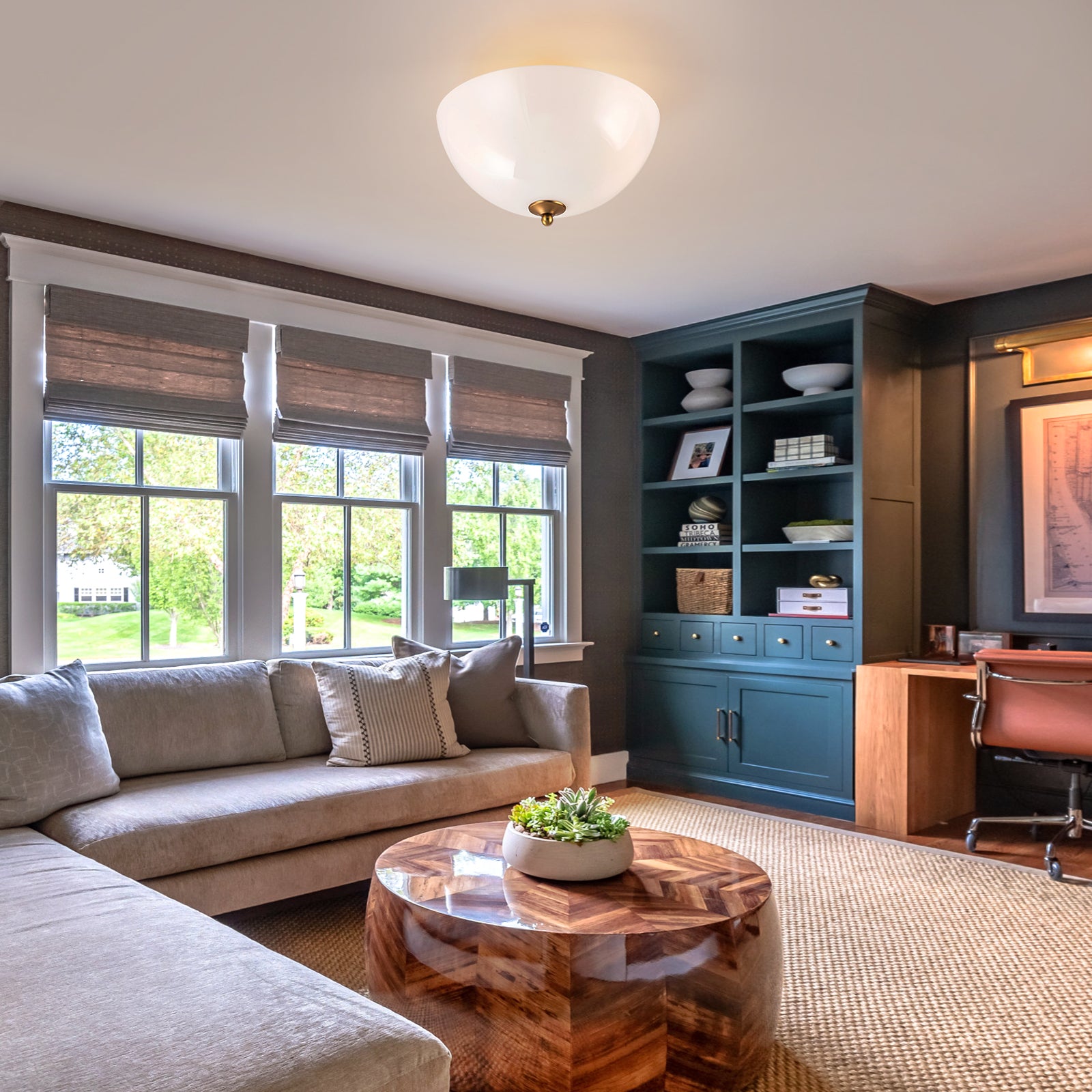 Glowlings 3-Light Modern 15"Wide Round Glossy Opal Glass Semi-Flush Mount Ceiling Light