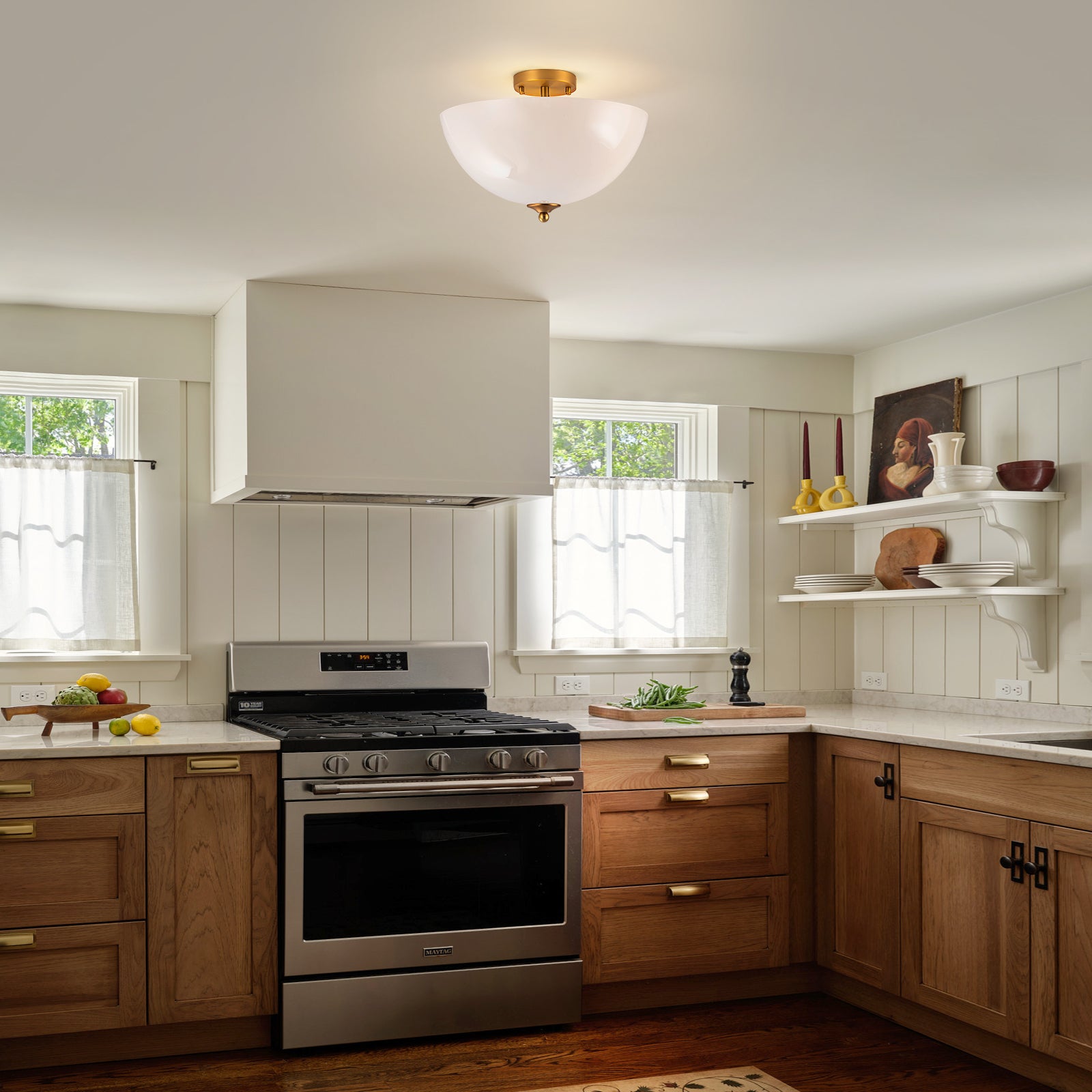 Glowlings 3-Light Modern 15"Wide Round Glossy Opal Glass Semi-Flush Mount Ceiling Light