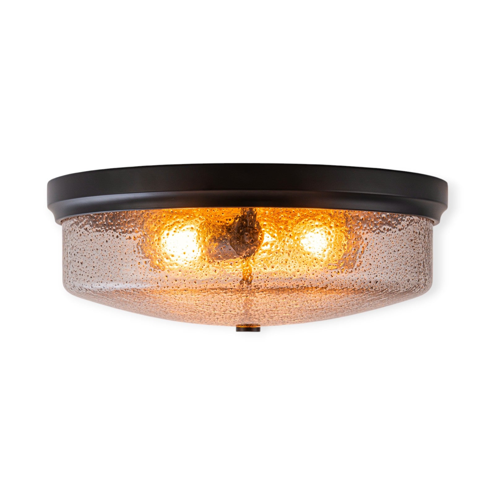 Glowlings 3-Light Modern 16"Wide Black/Gold Seeded Glass Drum Flush Mount Ceiling Light