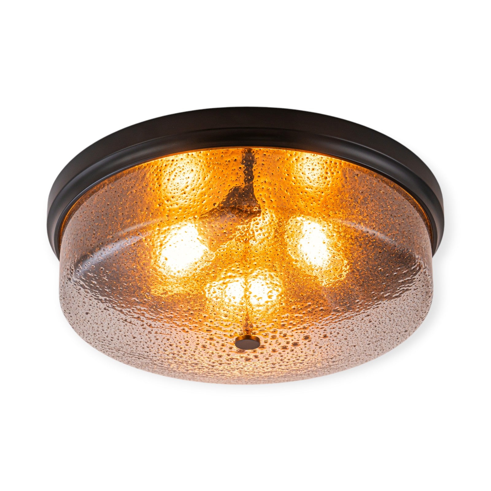 Glowlings 3-Light Modern 16"Wide Black/Gold Seeded Glass Drum Flush Mount Ceiling Light