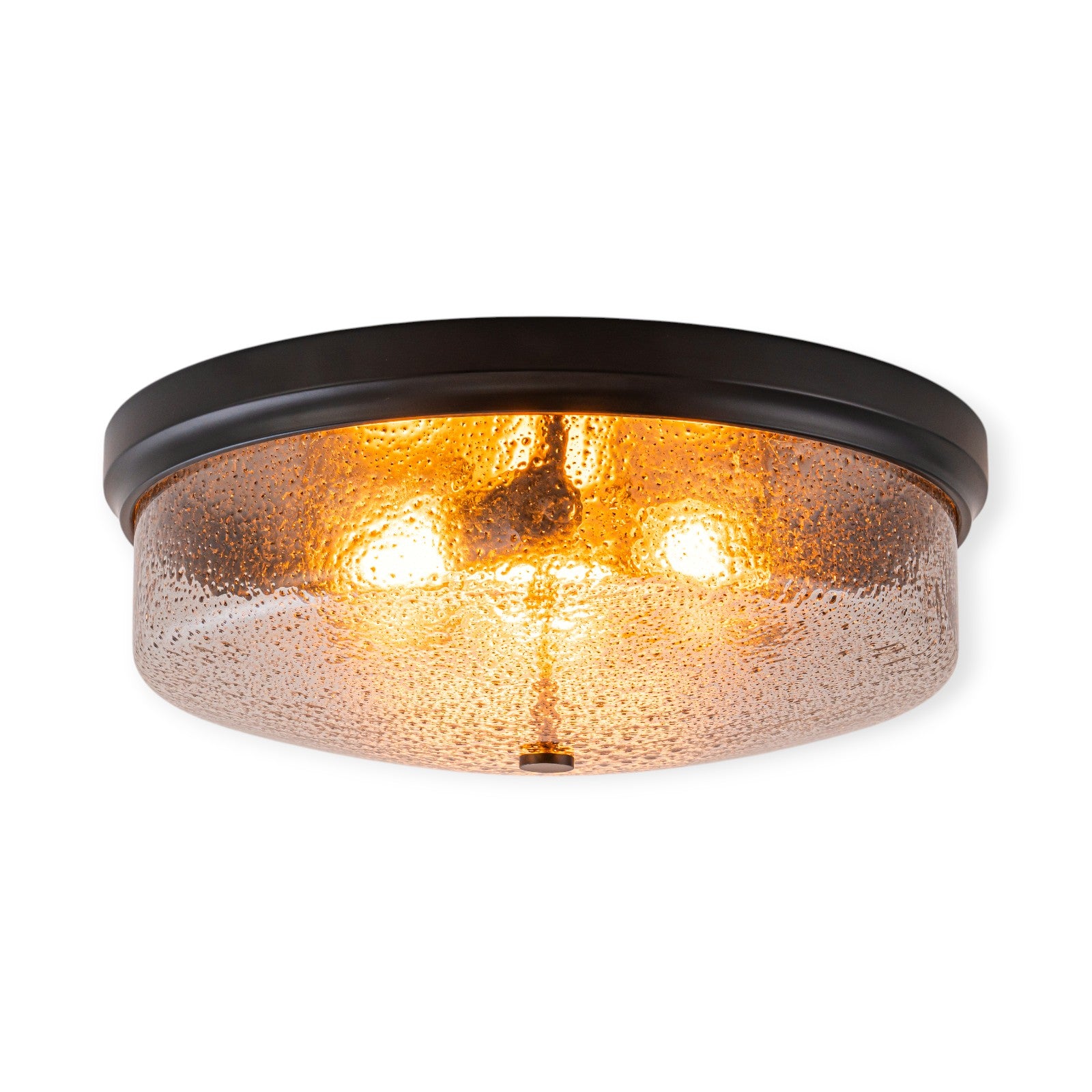 Glowlings 3-Light Modern 16"Wide Black/Gold Seeded Glass Drum Flush Mount Ceiling Light