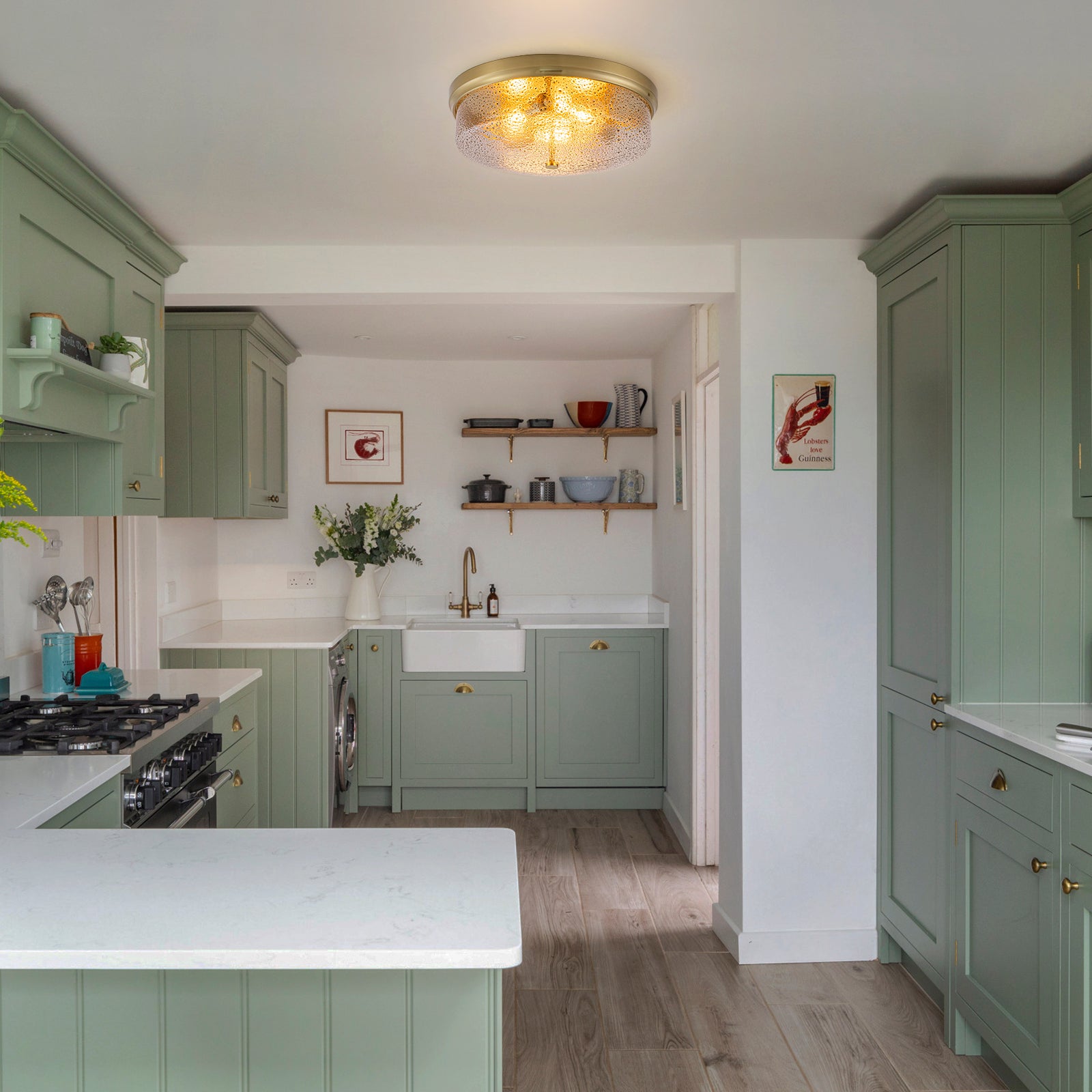 Glowlings 3-Light Modern 16"Wide Black/Gold Seeded Glass Drum Flush Mount Ceiling Light