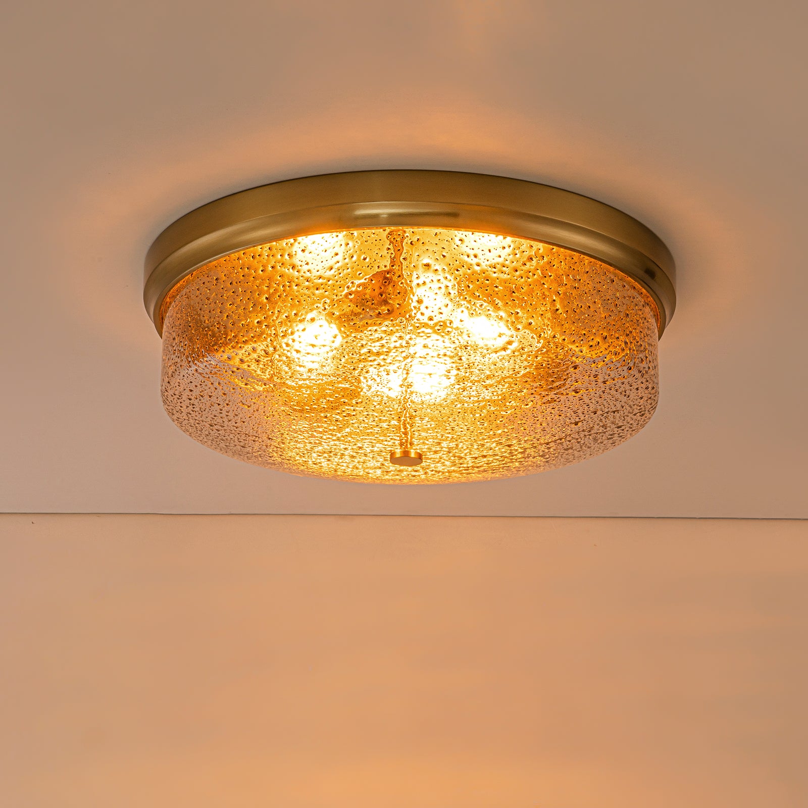 Glowlings 3-Light Modern 16"Wide Black/Gold Seeded Glass Drum Flush Mount Ceiling Light