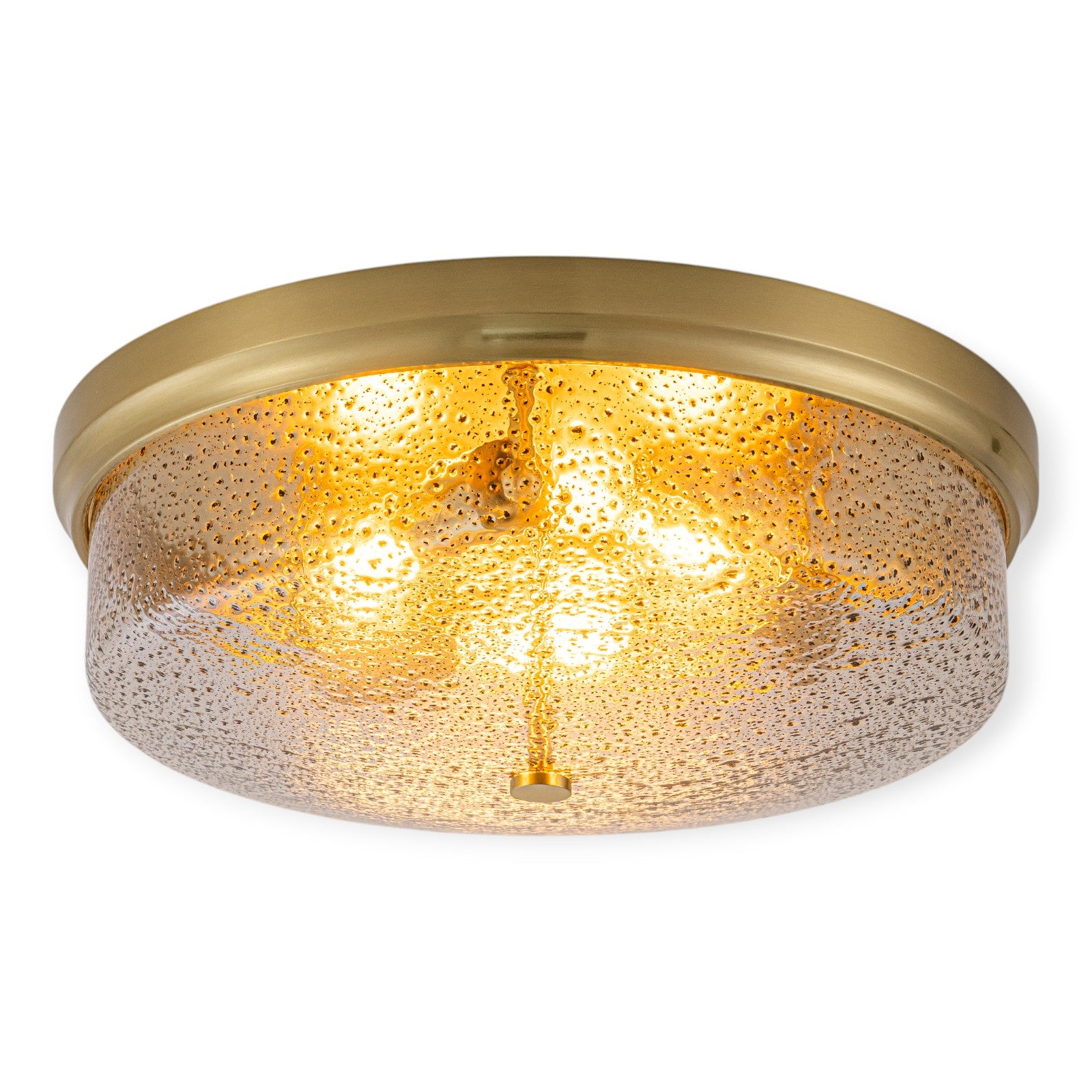 Glowlings 3-Light Modern 16"Wide Black/Gold Seeded Glass Drum Flush Mount Ceiling Light