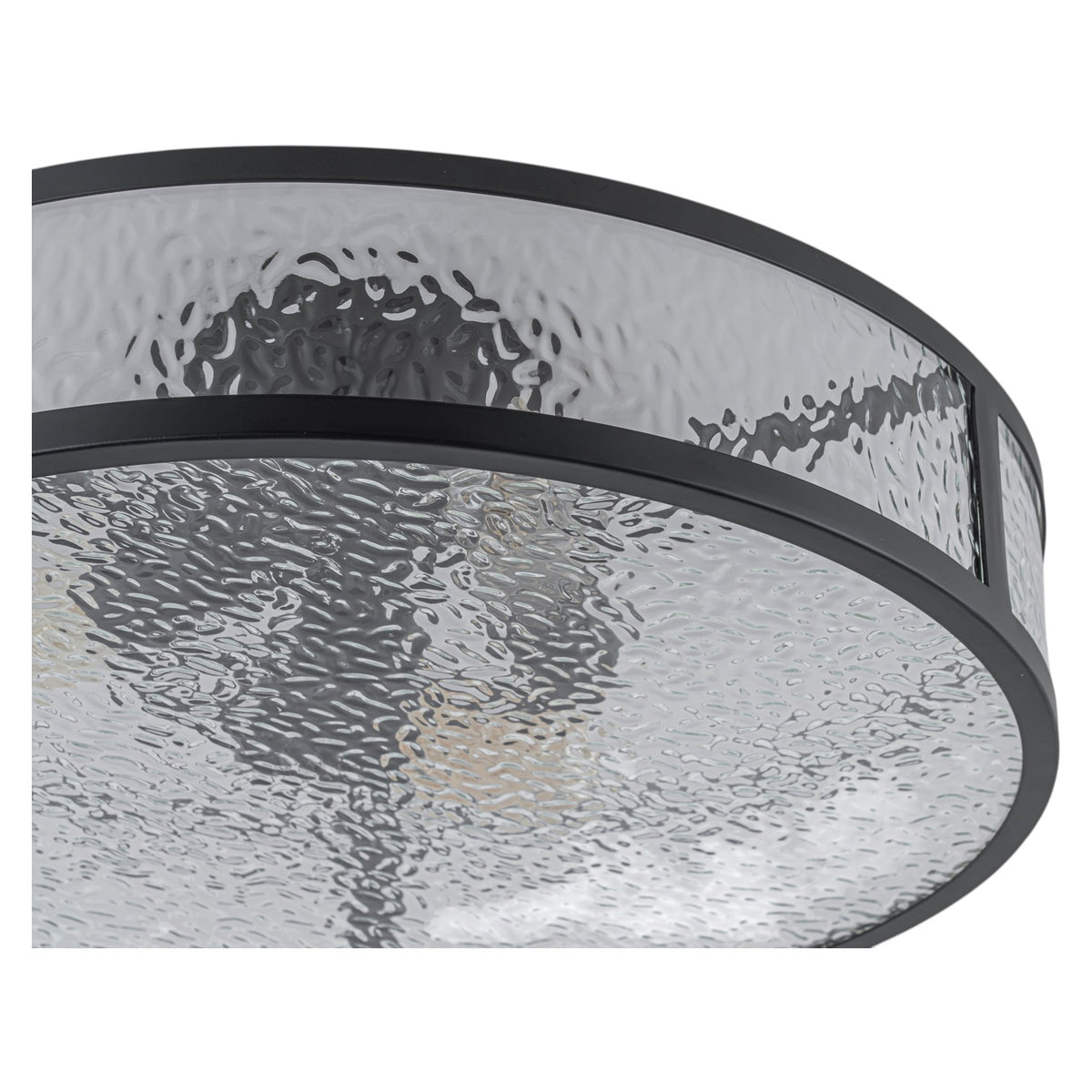 Glowlings 3-Light 20"Wide Modern Semi Flush Mount Ceiling Light, Black Drum Ceiling Light Fixture with Hammered Water Ripple Glass