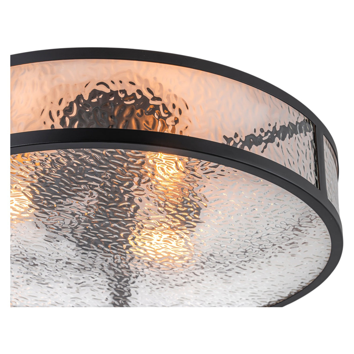 Glowlings 3-Light 20"Wide Modern Semi Flush Mount Ceiling Light, Black Drum Ceiling Light Fixture with Hammered Water Ripple Glass