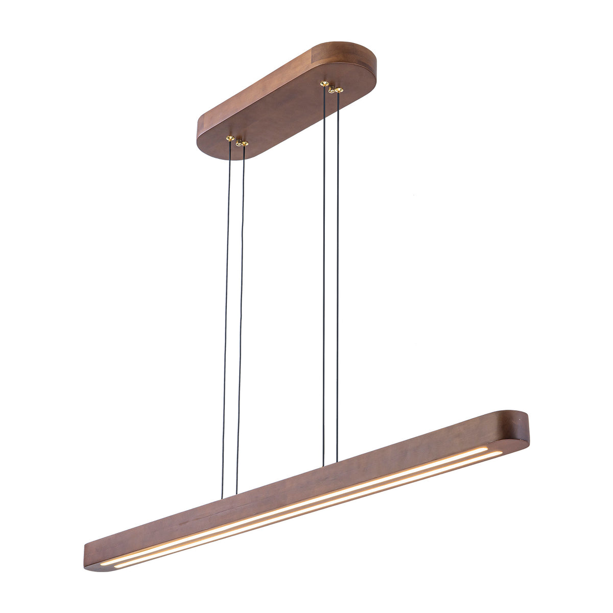 Glowlings 3-Light Modern Solid Wood Linear LED Pendant Light - Dimmable Walnut Kitchen Island Hanging Fixture