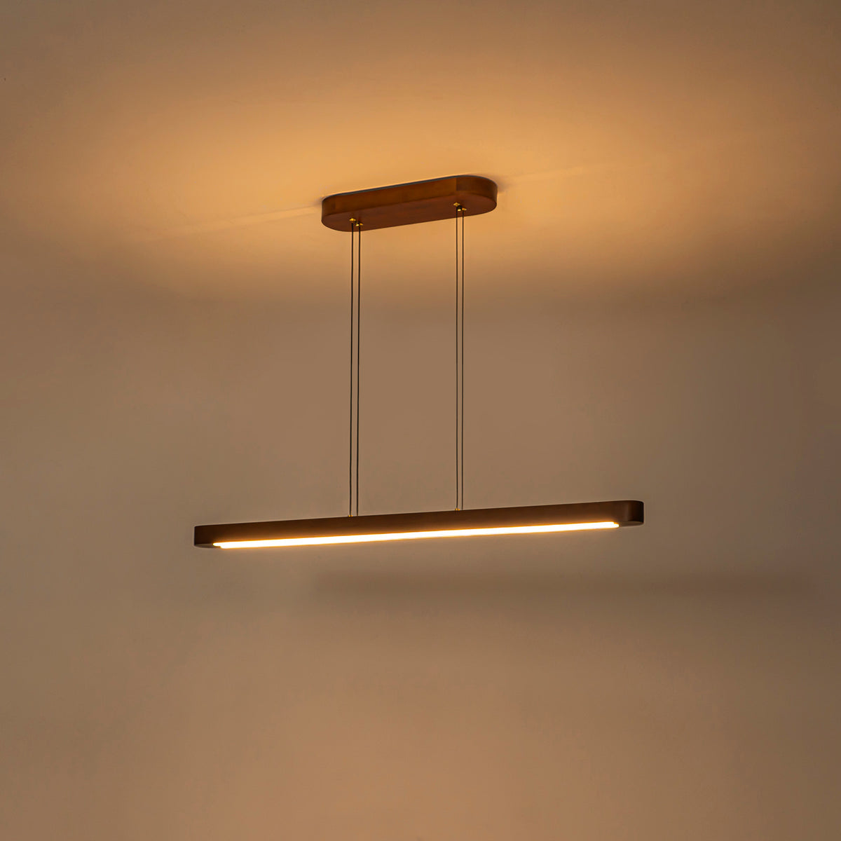 Glowlings 3-Light Modern Solid Wood Linear LED Pendant Light - Dimmable Walnut Kitchen Island Hanging Fixture