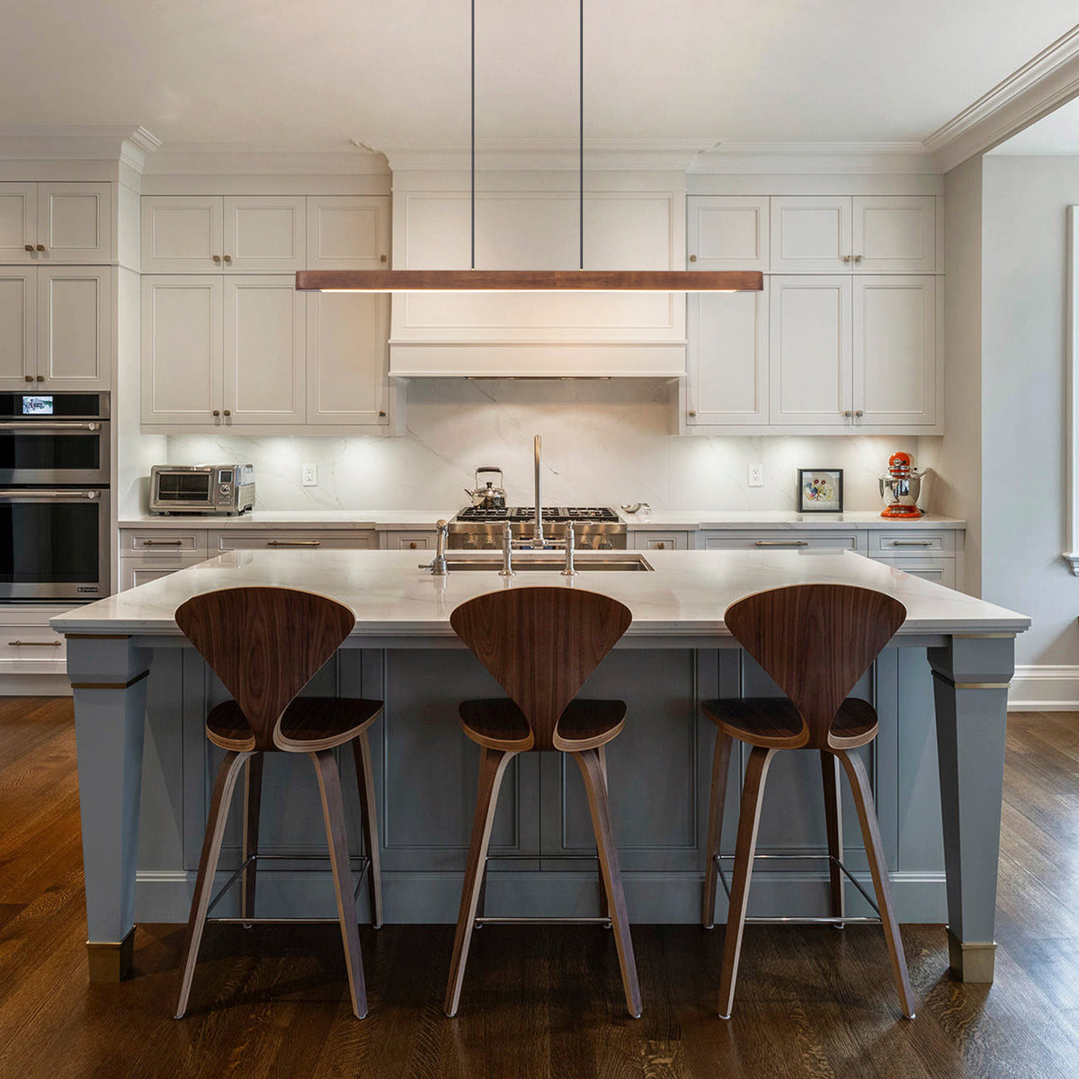 Glowlings 3-Light Modern Solid Wood Linear LED Pendant Light - Dimmable Walnut Kitchen Island Hanging Fixture