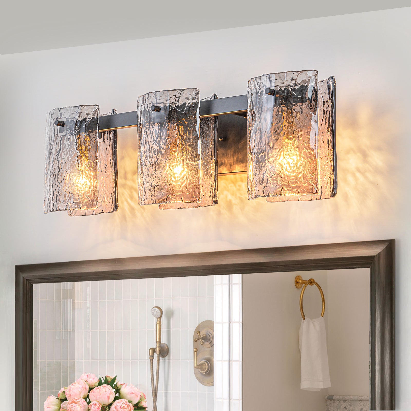 Glowlings 3/4-Light Modern Textured Smoky Gray Glass Bathroom Vanity Light