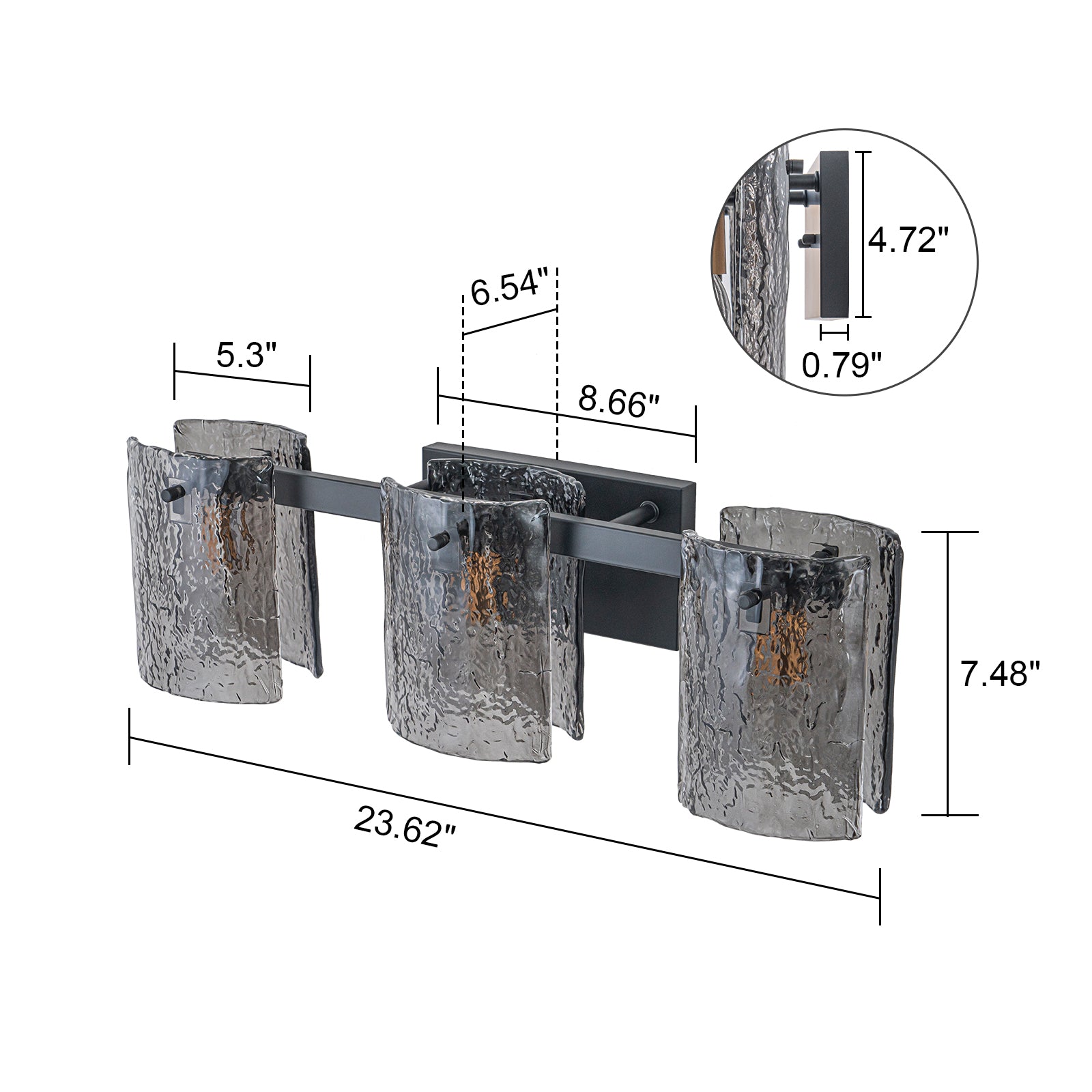 Glowlings 3/4-Light Modern Textured Smoky Gray Glass Bathroom Vanity Light