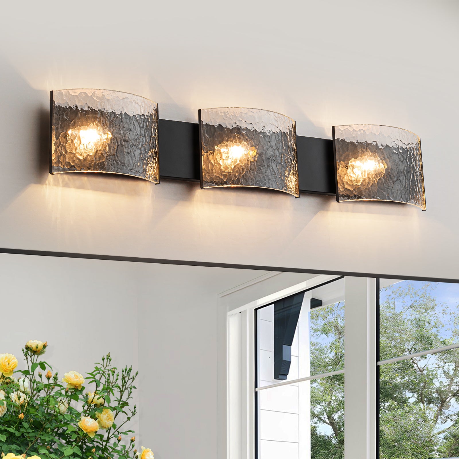 Glowling 3-Light Modern Water Ripple Clear Glass Bathroom Vanity Light