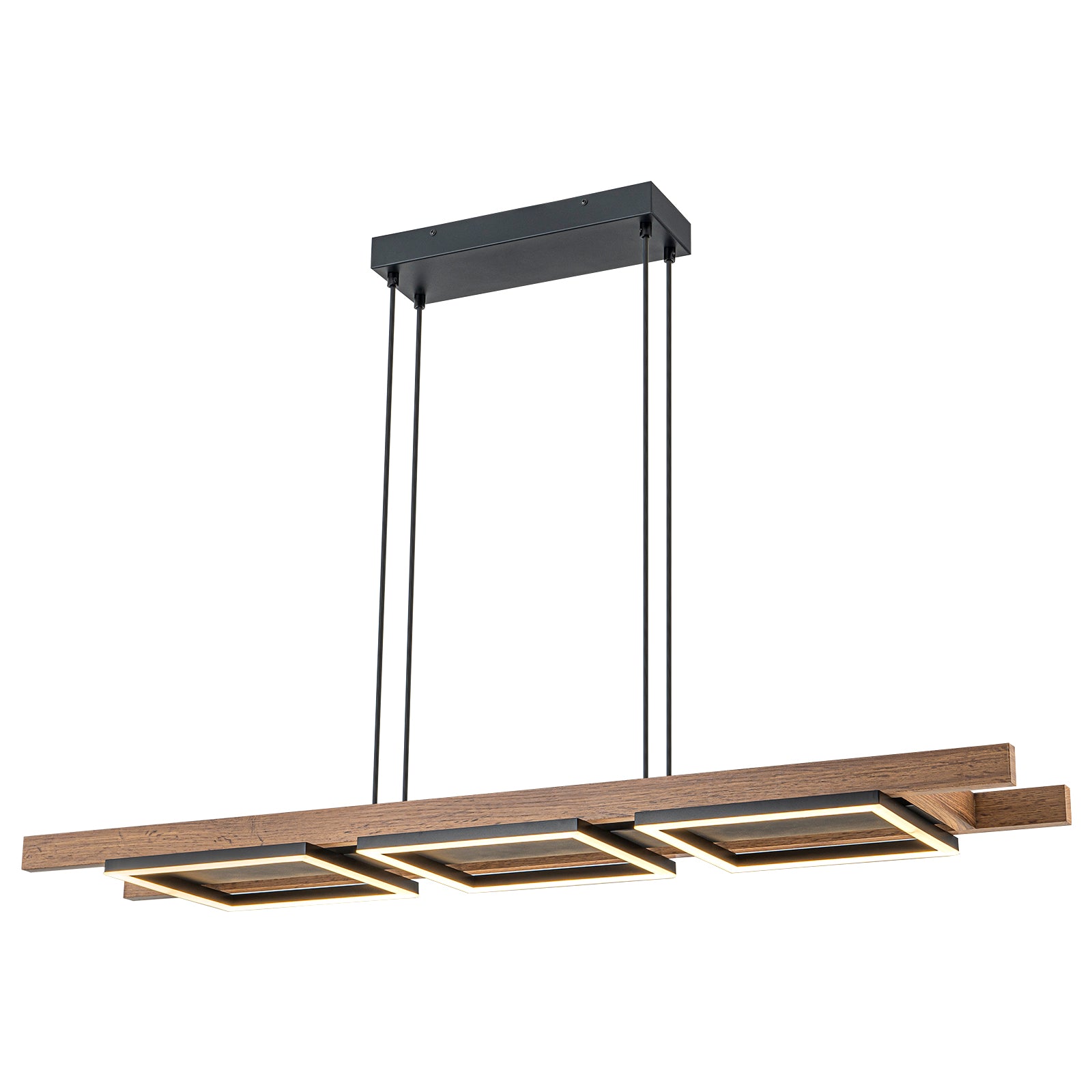 Glowlings 3-Light 47“Wide Rectangle LED Linear Wood Pendant Light Island Light