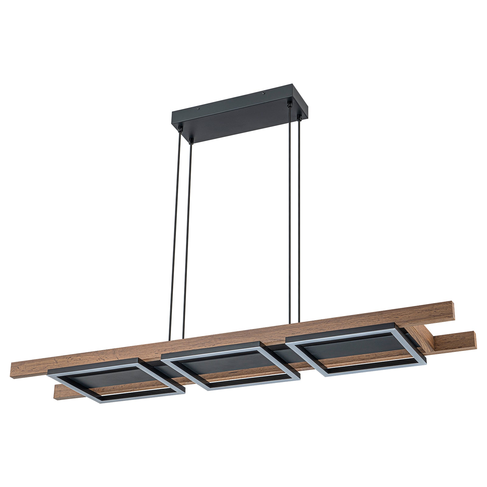 Glowlings 3-Light 47“Wide Rectangle LED Linear Wood Pendant Light Island Light