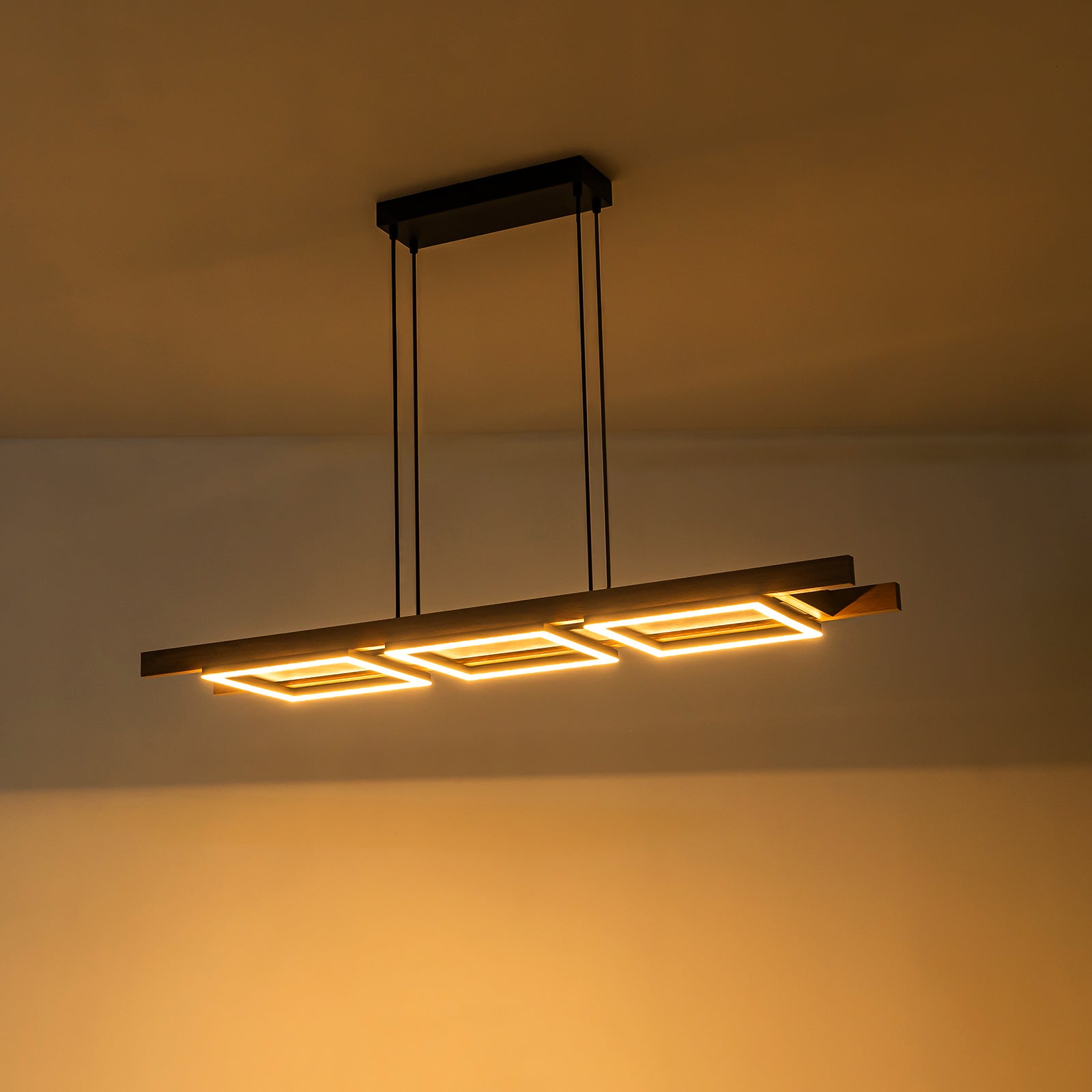 Glowlings 3-Light 47“Wide Rectangle LED Linear Wood Pendant Light Island Light