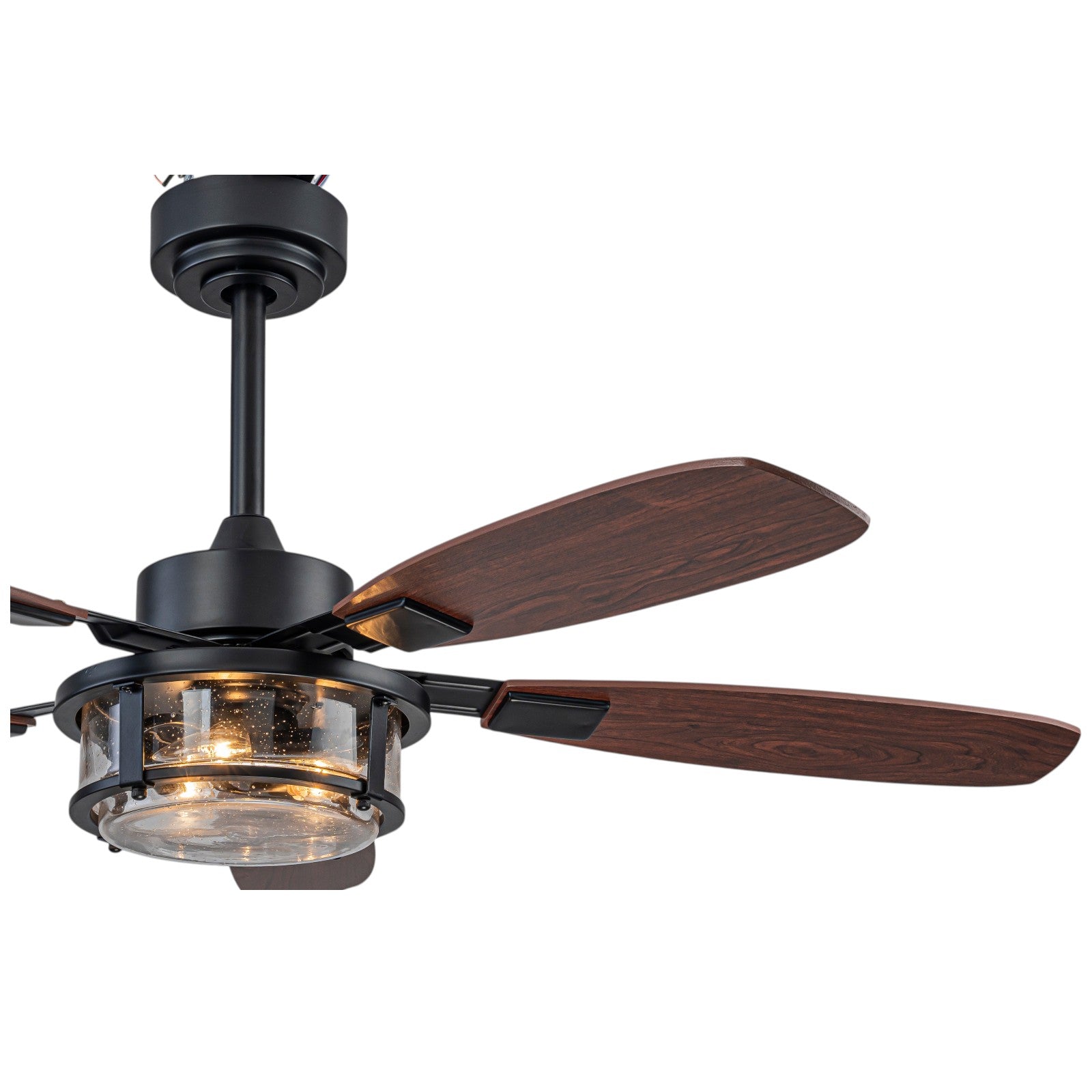 Glowlings 3-Light Rustic Large Seeded Glass Shade Wood Blades Ceiling Fan with Lights 6-Speed Quiet Motor